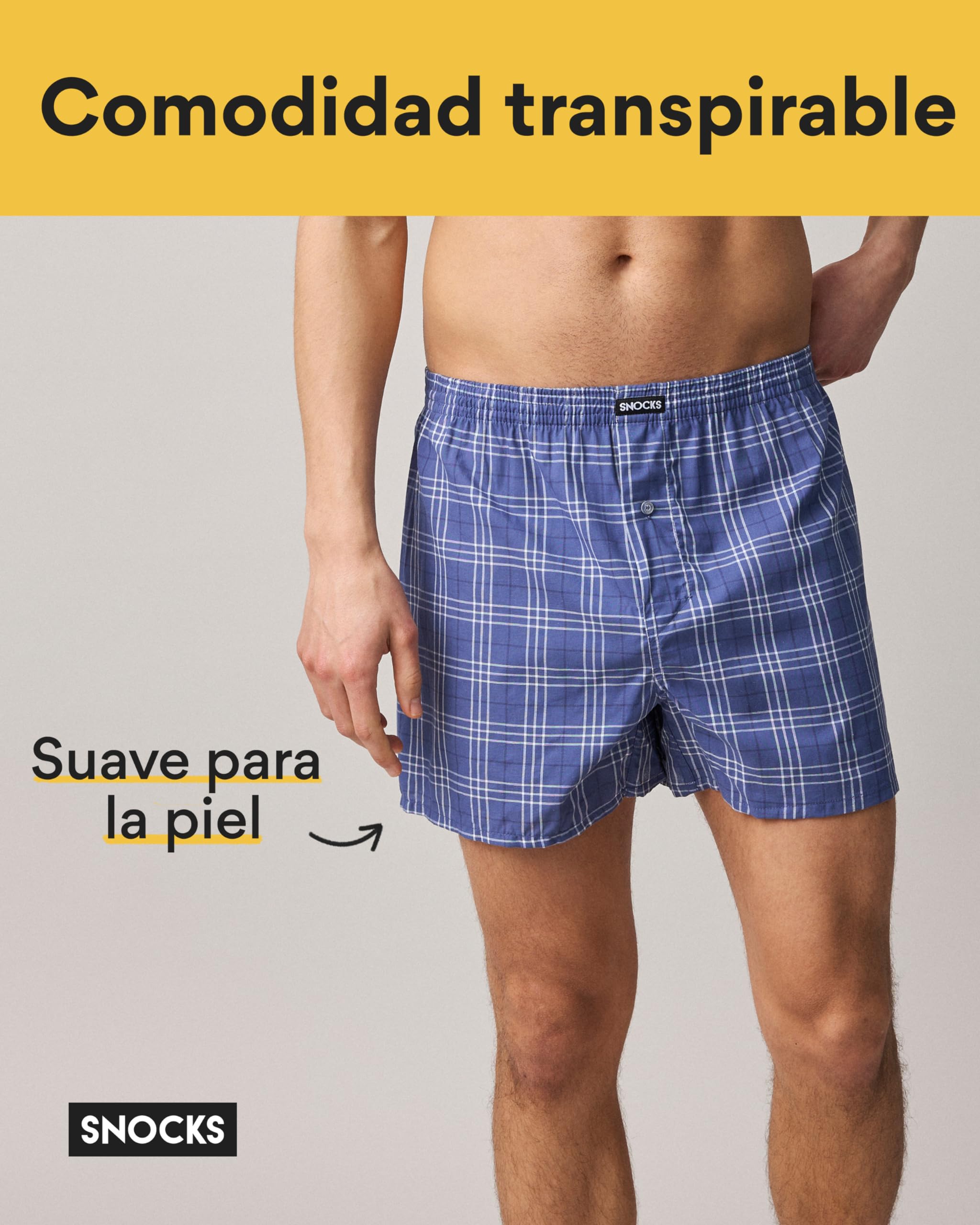 Snocks Calzoncillos Americanos para Hombre de algodón orgánico - Pack 3 Boxers de Tela (Talla S-4XL) - Calzoncillos Boxers de Tela Hombre sin Etiqueta Molesta