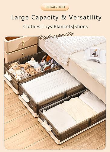 Miniatura 4 de Paquete de 2 contenedores de almacenamiento apilables debajo de la cama con ruedas, caja de almacenamiento plegable de plástico con tapa, cajones de