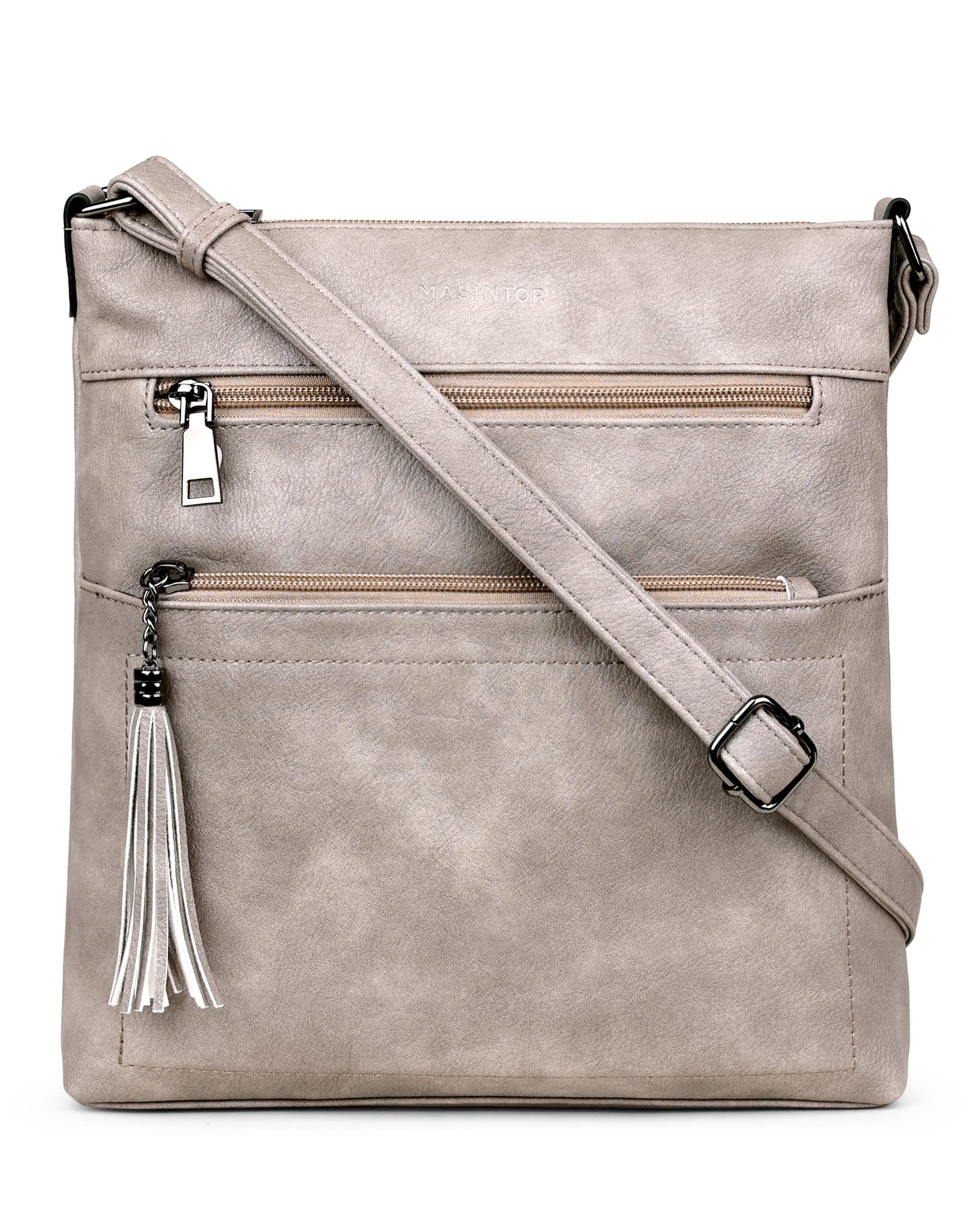 MASINTOR Crossbody Purses for Women Multi Pocket Casual Crossbody Bag Adjustable Strap Shoulder Bag with Tassel