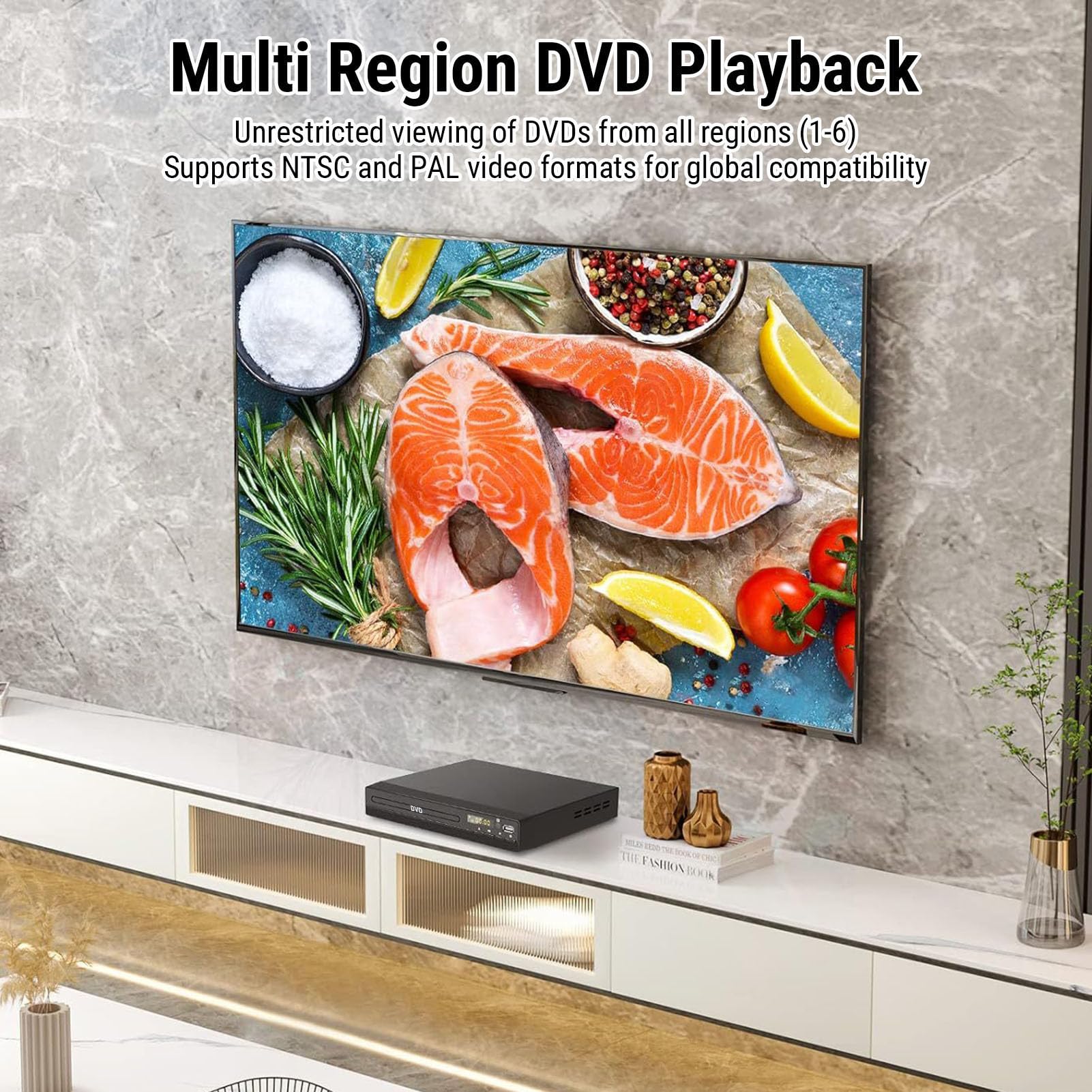 XUMIUZIY Odtwarzacz DVD HDMI do Projektora Telewizyjnego, Odtwarzacz CD DVD dla Wszystkich Regionów z Pilotem i Portem USB, Skalowanie do 1080P, Obsługa NTSC i PAL (wtyczka UE)