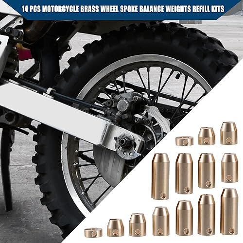 Miniatura 3 de Recambio de pesos de equilibrio para radios de rueda trasera/de latón/con llave/duradero/metal/14 piezas/juego/tono dorado/para motocicleta
