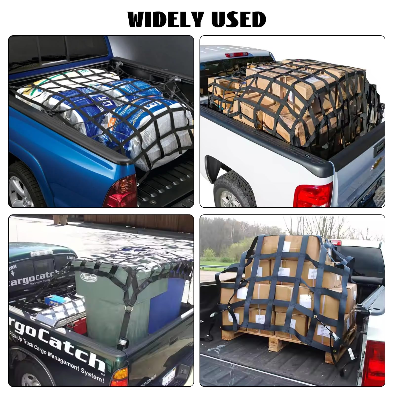 LIROPAU Sieć ładunkowa dla ciężarówek Pickup, Ciężki Ładunek Network | Siatka do przyczepy ciężarowej SUV z 4 mocowanymi paskami i rękawiczkami (208 cm x 127 cm)