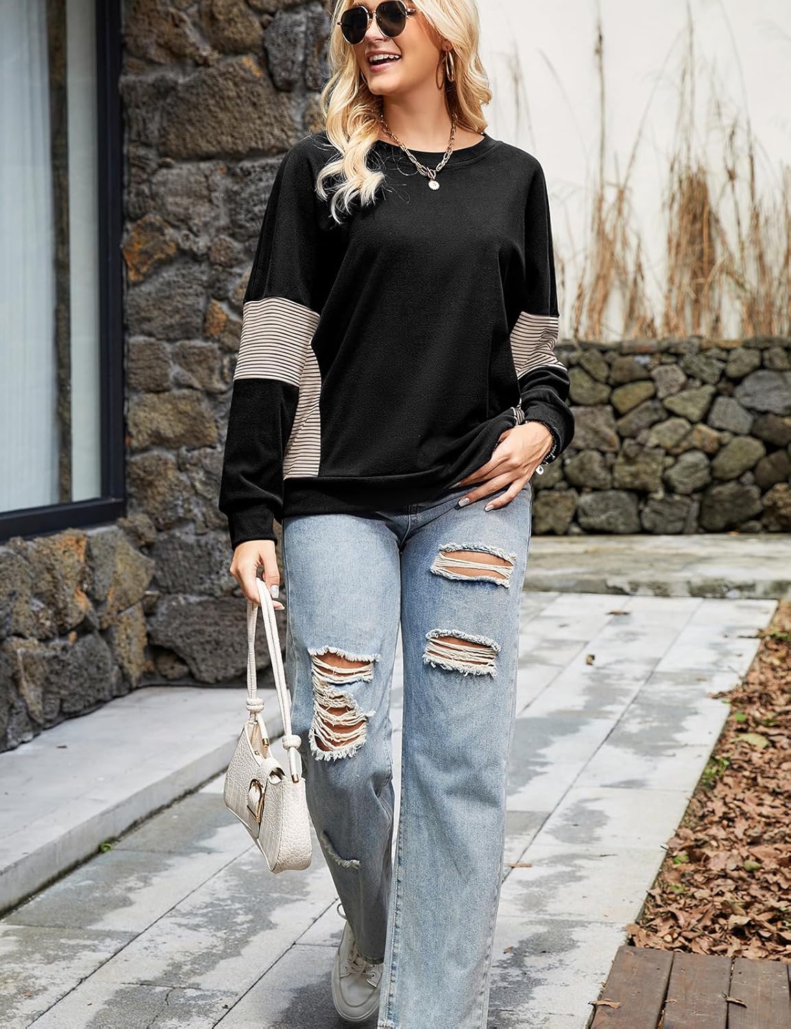 Women's Casual Long Sleeve Drop Shoulder Soft Oversized Pullover Crewneck Sweatshirts - Image 8