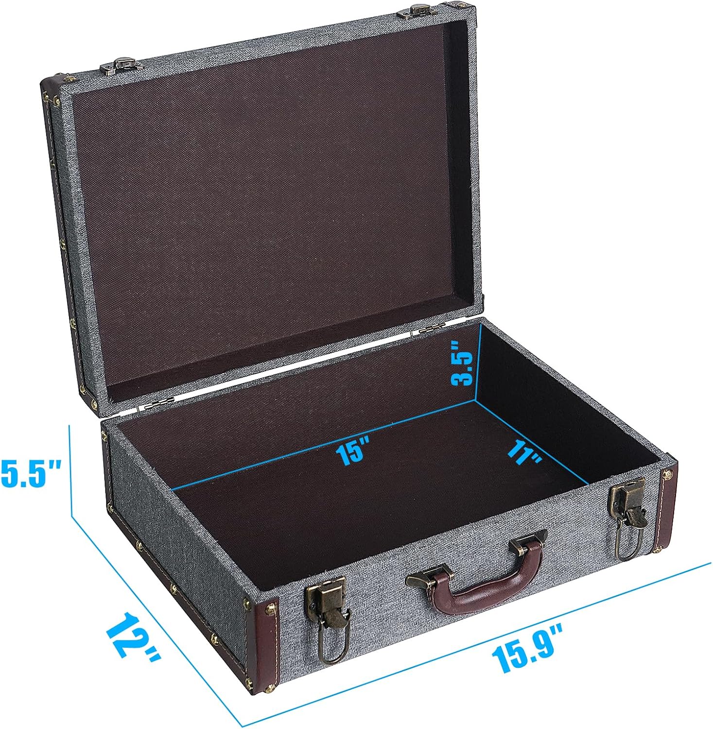 DreamsEden Wooden Decorative Storage Box with Handle, Rustic Decoration Wood Suitcase Treasure Chest Trunk Keepsake Case