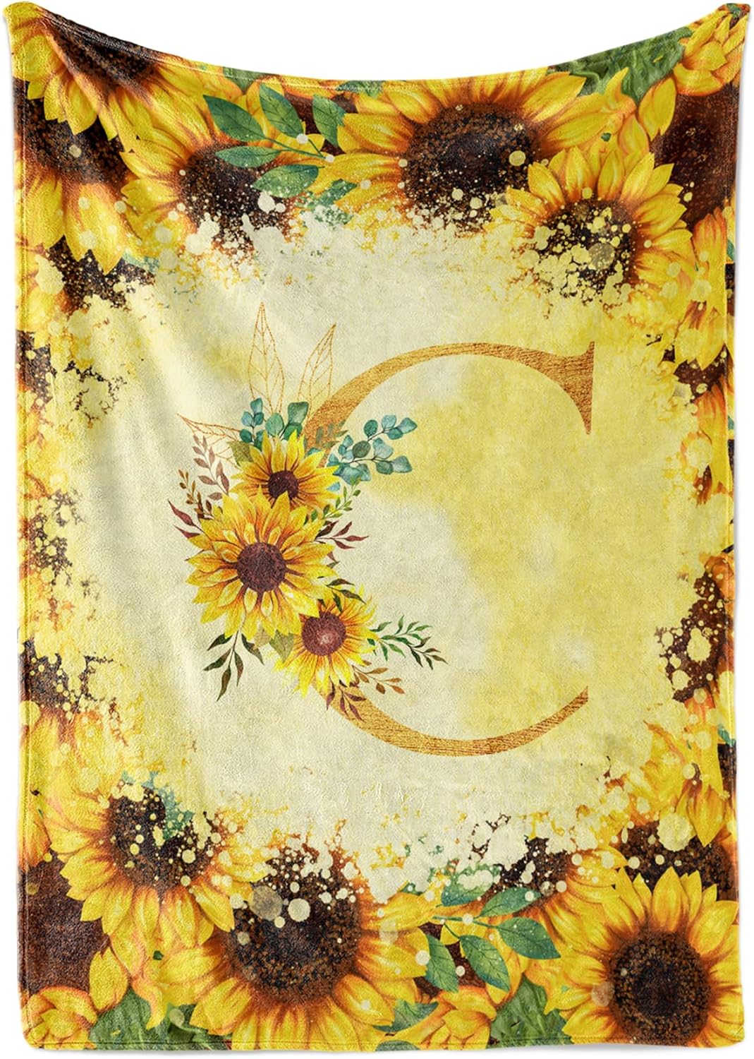 InnoBeta Sunflower Initial Birthday Gifts for Women, Gift Ideas for Her, for Mom, Grandma, Aunt- 300gsm Flannel Blanket- 50"x 65"-C