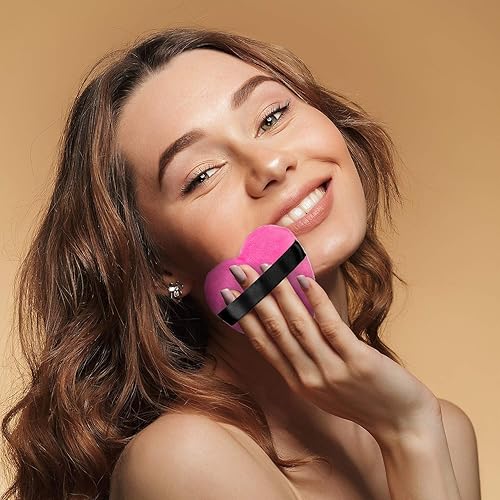 Miniatura 6 de OIIKI 4 esponjas de maquillaje, esponja de algodón en polvo, esponjas, limpiador de licuadora, en forma de amor con correa, para cosméticos