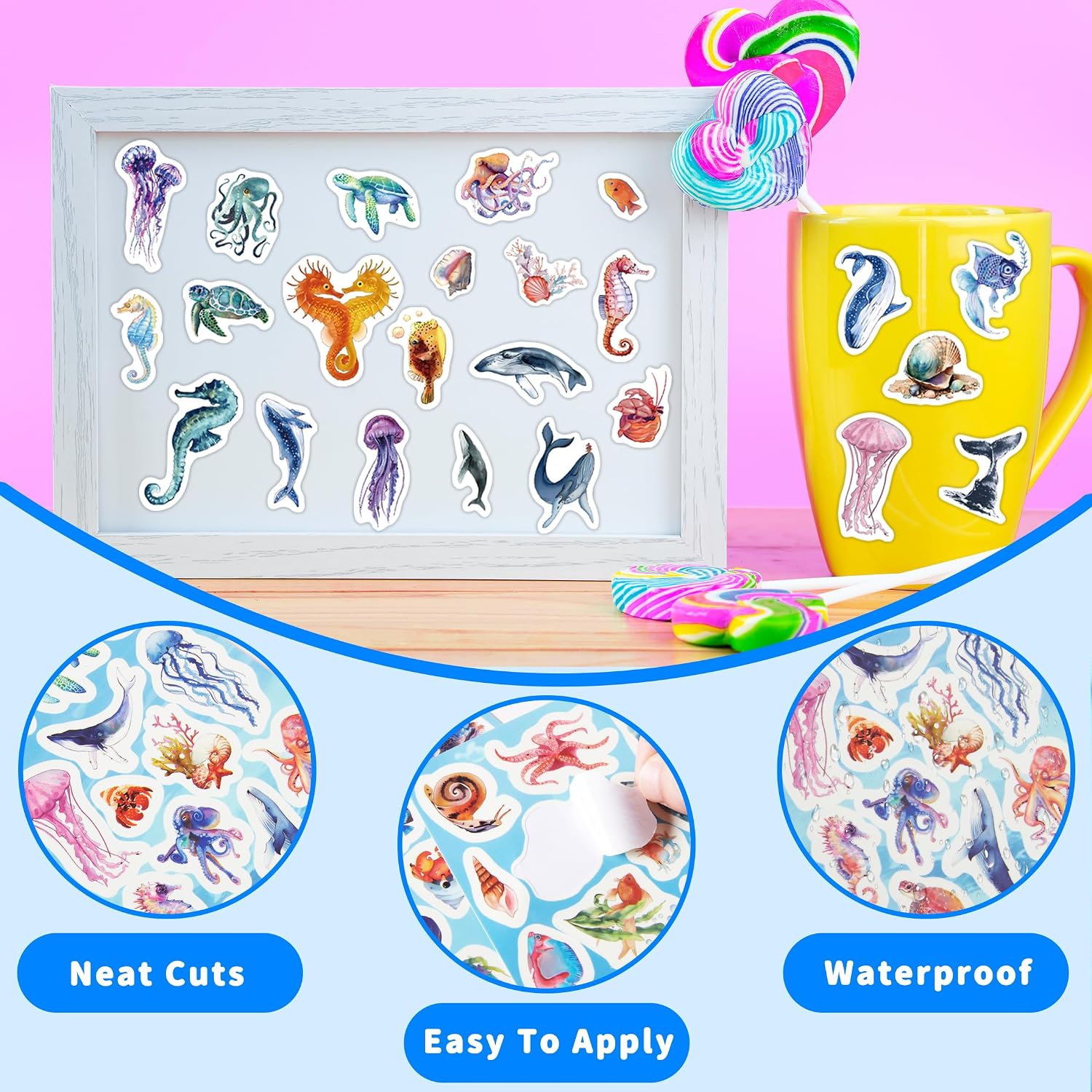 Fish Water Bottle Stickers for Kids, 149 PCS Vinyl Waterproof Stickers Pack for Laptop Skateboard Phone Case, Cute Colorful Ocean Decals for Teens image 2