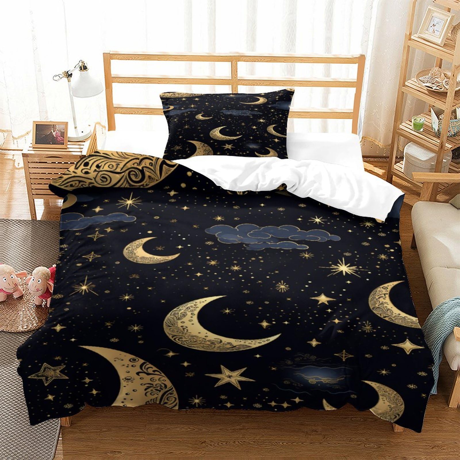 P1S9U7W5Y 3D Printed Celestial Moon Duvet Cover Set 3pcs Microfiber Star Bedding Set Single