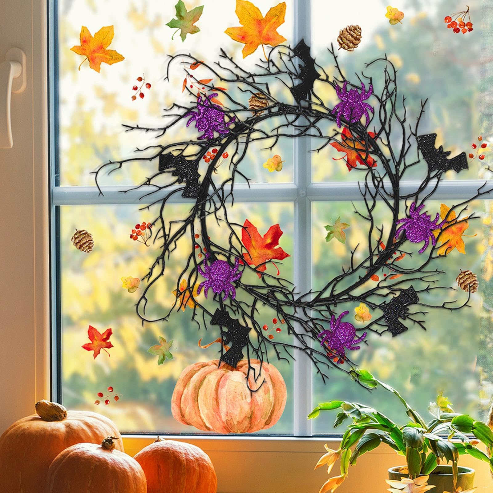 Ghirlanda di Halloween da 45 cm per porta, ghirlanda decorata con zucca artificiale a foglia d'acero, ghirlanda da appendere alla parete | Leroy Merlin