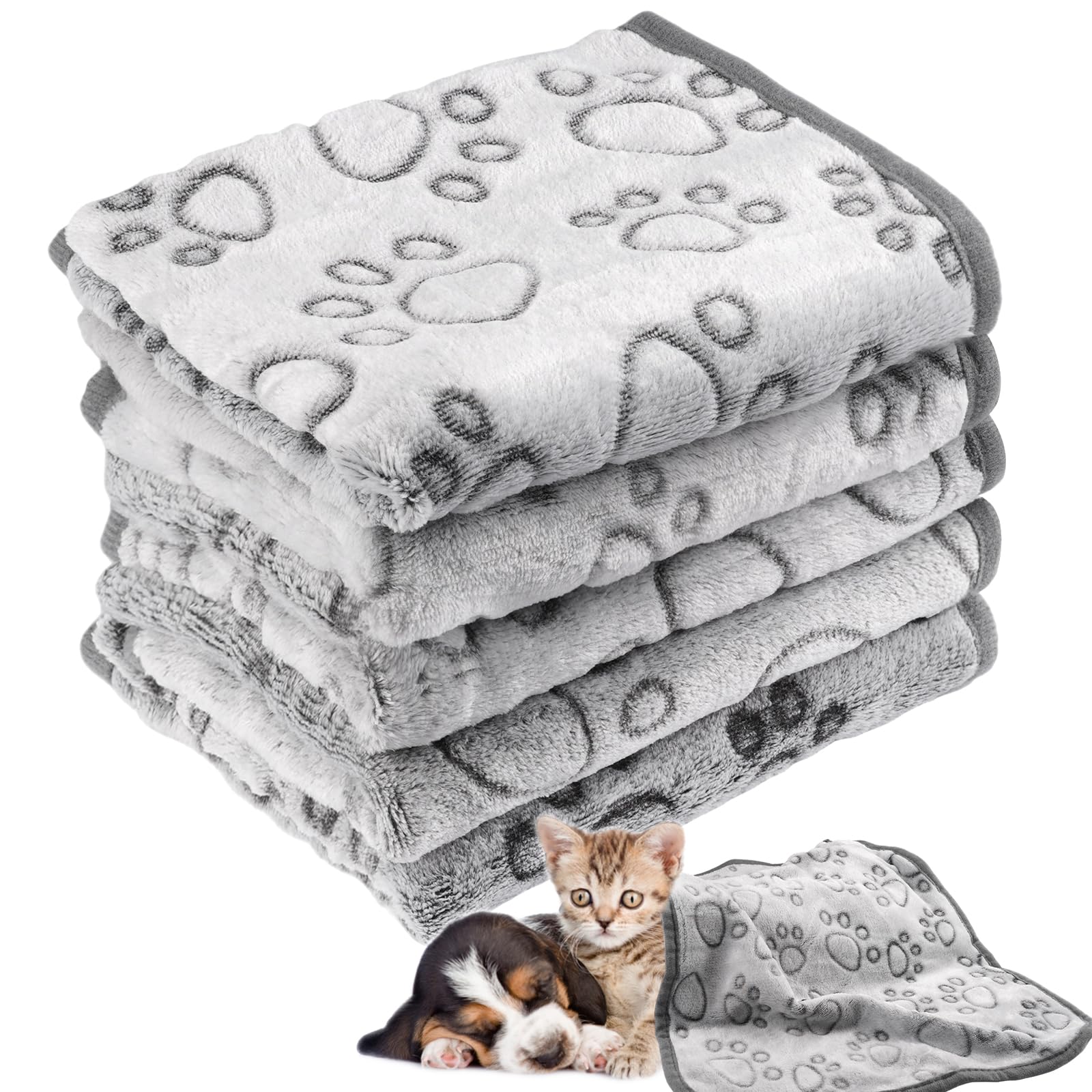 5 Piezas Manta para Perros Pequeños,60cmx40cm (Lindo patrón de Pata) | Mantas para Perros,Gris Manta para Gatos,Lavable,Franela Mantas para Perritos,para Sofá,Coche,Piso y Jaula para Mascotas