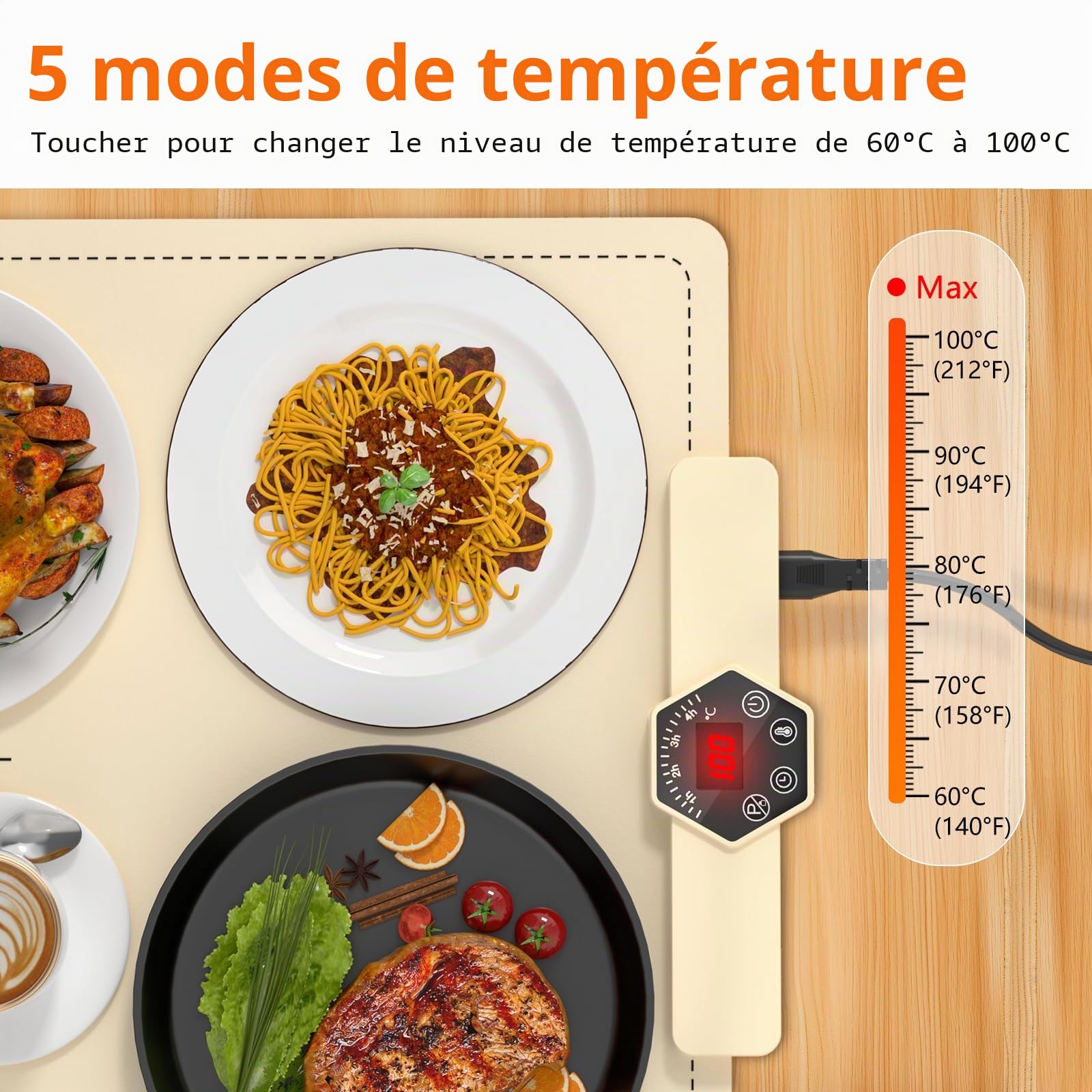 INNOWARMER Chauffe Plat Électrique, Plaque Chauffante Électrique Silicone Pliable Flexible, Plaque Chauffante avec 5 Température Réglable et Minuteur, Chauffe Plat pour Buffet Fête Familiale (Blanc)