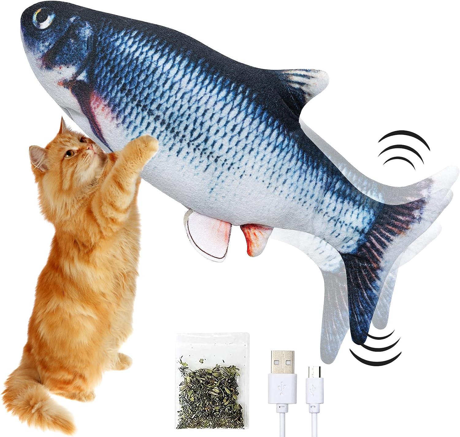 DTDR Flopping Fish Cat Toy with Catnip,11" Electric Moving Fish Cat Toy Realistic Interactive Moving Cat Kicker Fish Toy,Wiggle Fish Catnip Toys, Motion Kitten Toy for Kitty Exercise