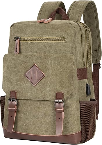 Modoker Mochila vintage para hombres y mujeres, mochila de lona que se adapta a la mayoría de computadoras y tabletas de 15.6 pulgadas, mochila con