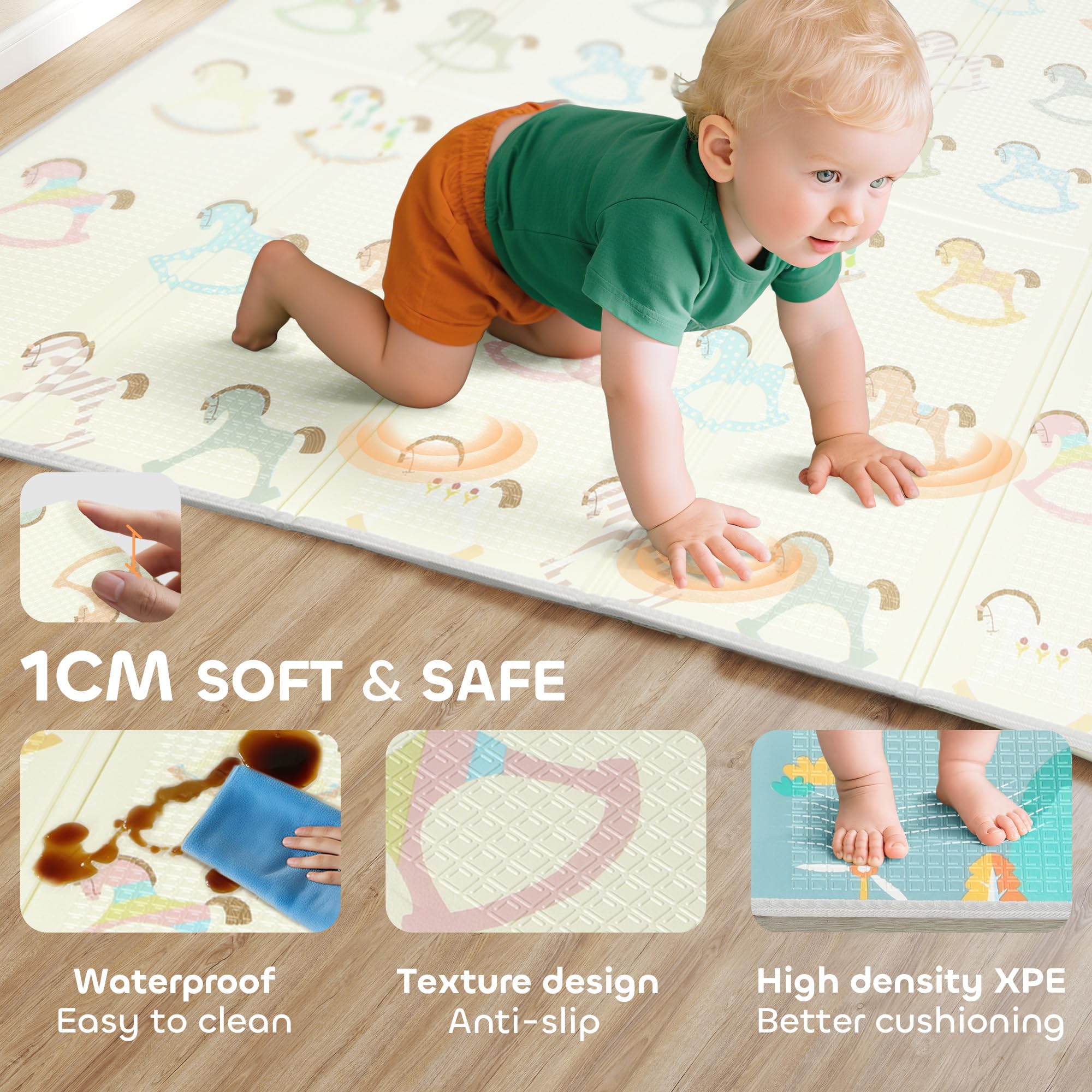 AIYAPLAY Doppelseitige faltbare Babymatte wendbar 200x180 cm | Wasserabweisend, Große Schaumstoffmatte, Schlafzimmer, Kinderzimmer, Verkehrs- und Schaukelpferd-Thema