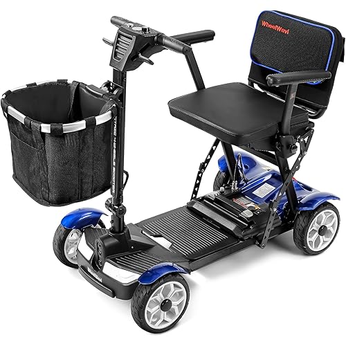(2026 Upgrade) Lightweight Mobility Scooter for Seniors & Adults, Folding Mobility Scooters, 24.8 Miles Travel Foldable 4 Wheeler, Removable Lithium Battery, 300lb Capacity-Gloss Blue