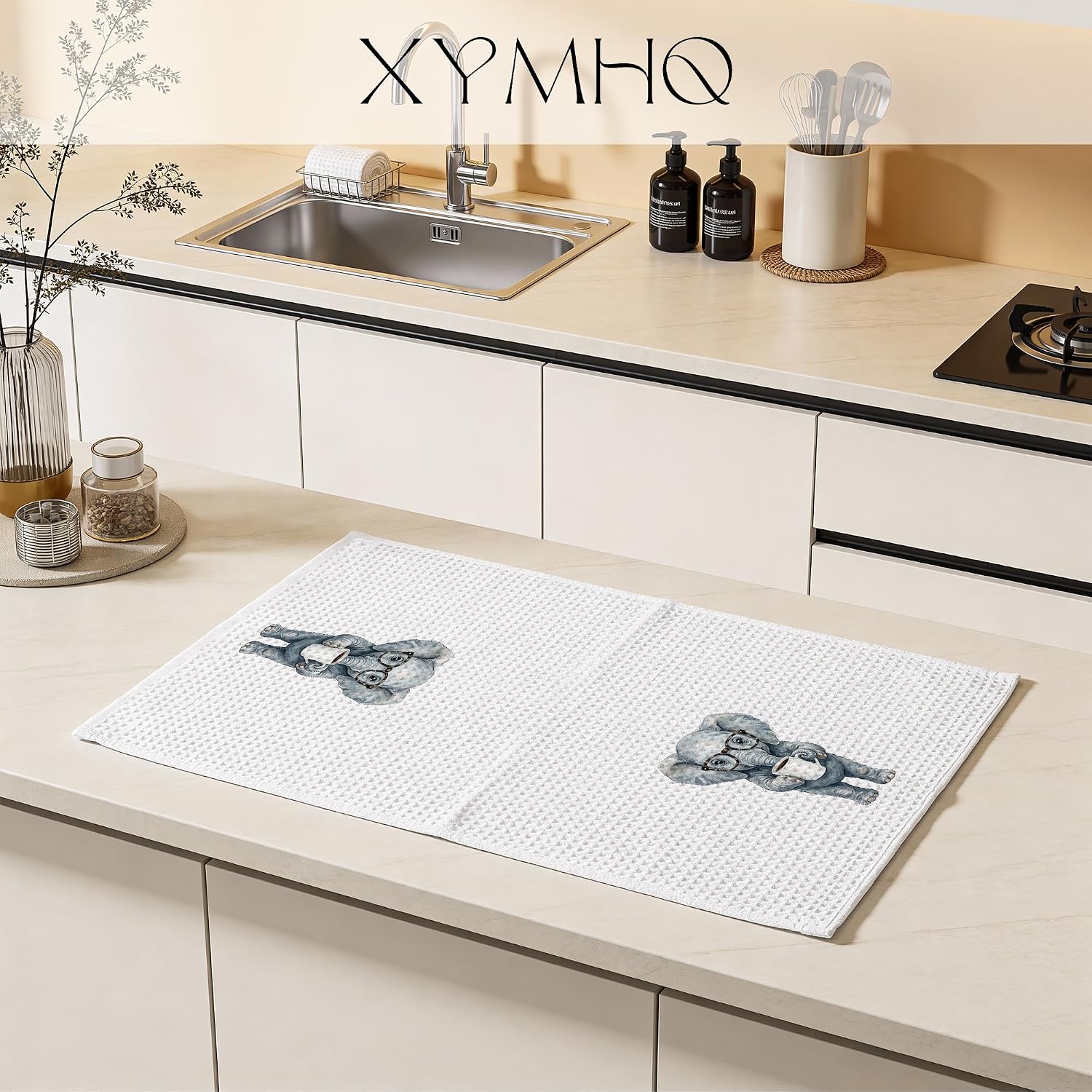 Elephant Gift Kitchen Towels, Cute Elephant Gifts for Women Men, Safari Animal Coffee Lovers Decor Hand Towel for Home, 16x24 Inch