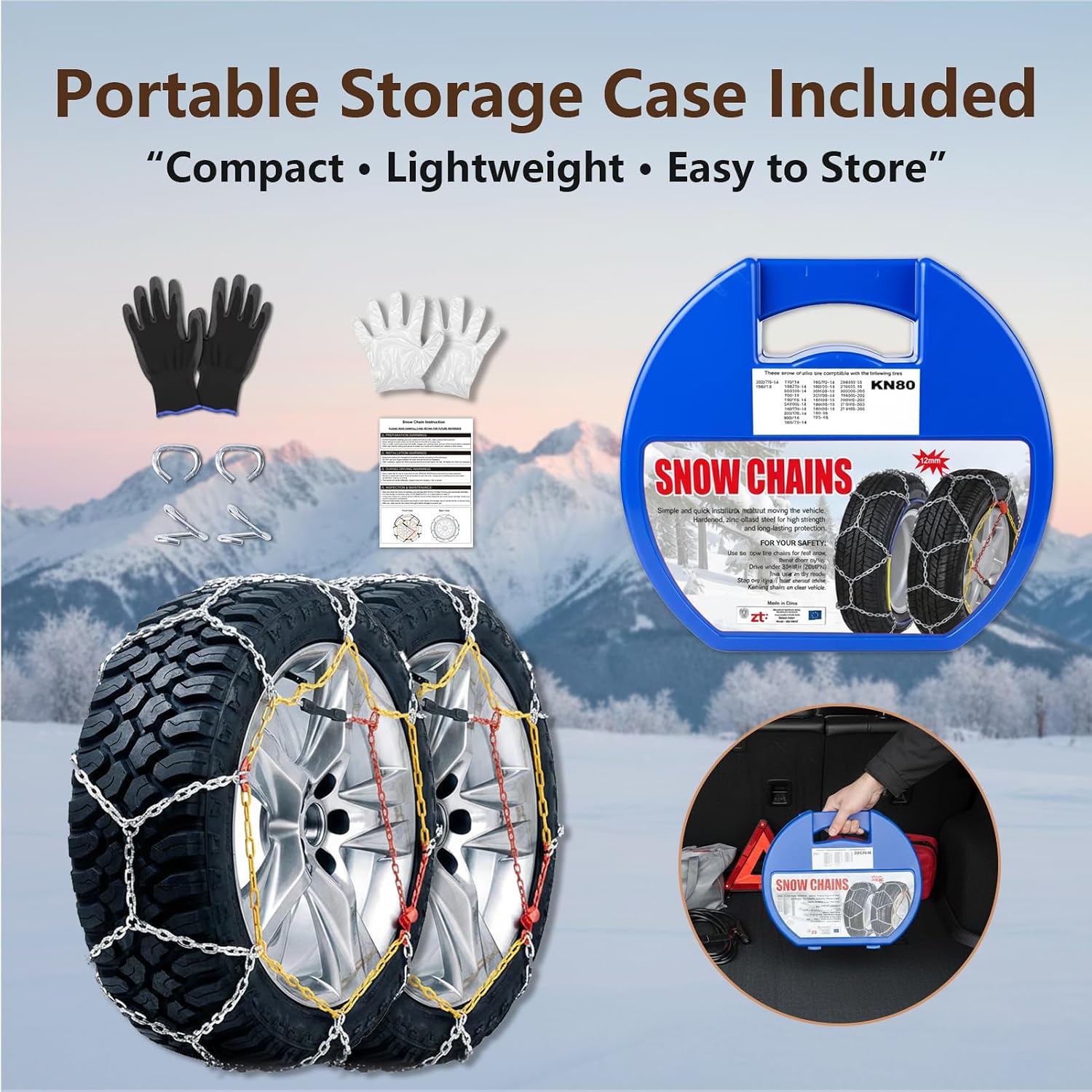 C-Hopetree Universal Snow Tire Chains for Cars and SUVs, Reusable Emergency Anti-slip Cable Tire Chains for Winter, Designed for Ice, Snow & Traction Enhancement, Model KN100