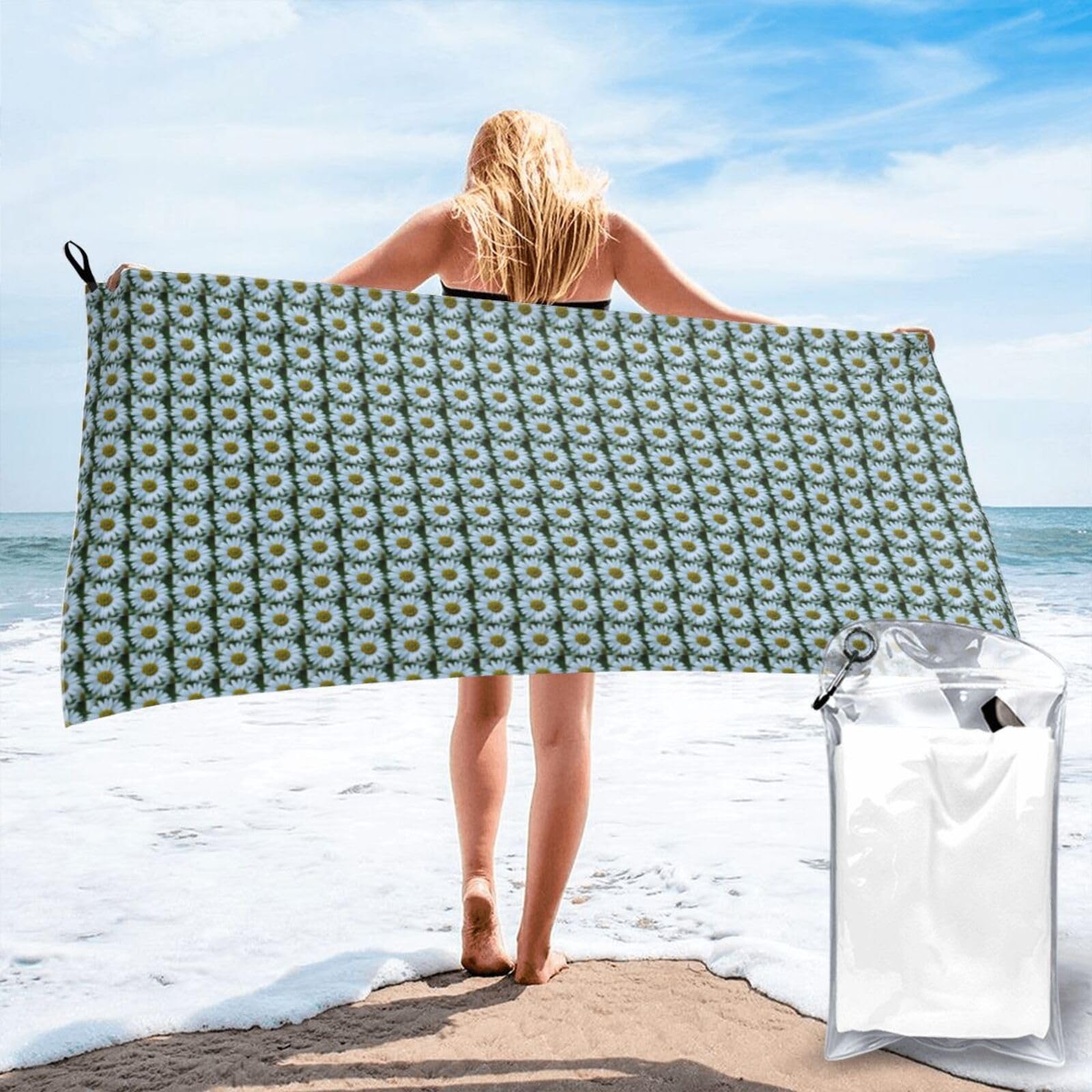 pojknbv White Daisy Print Travel Gym Towel For Beach Camping Hiking Yoga Lightweight Reusable Versatility