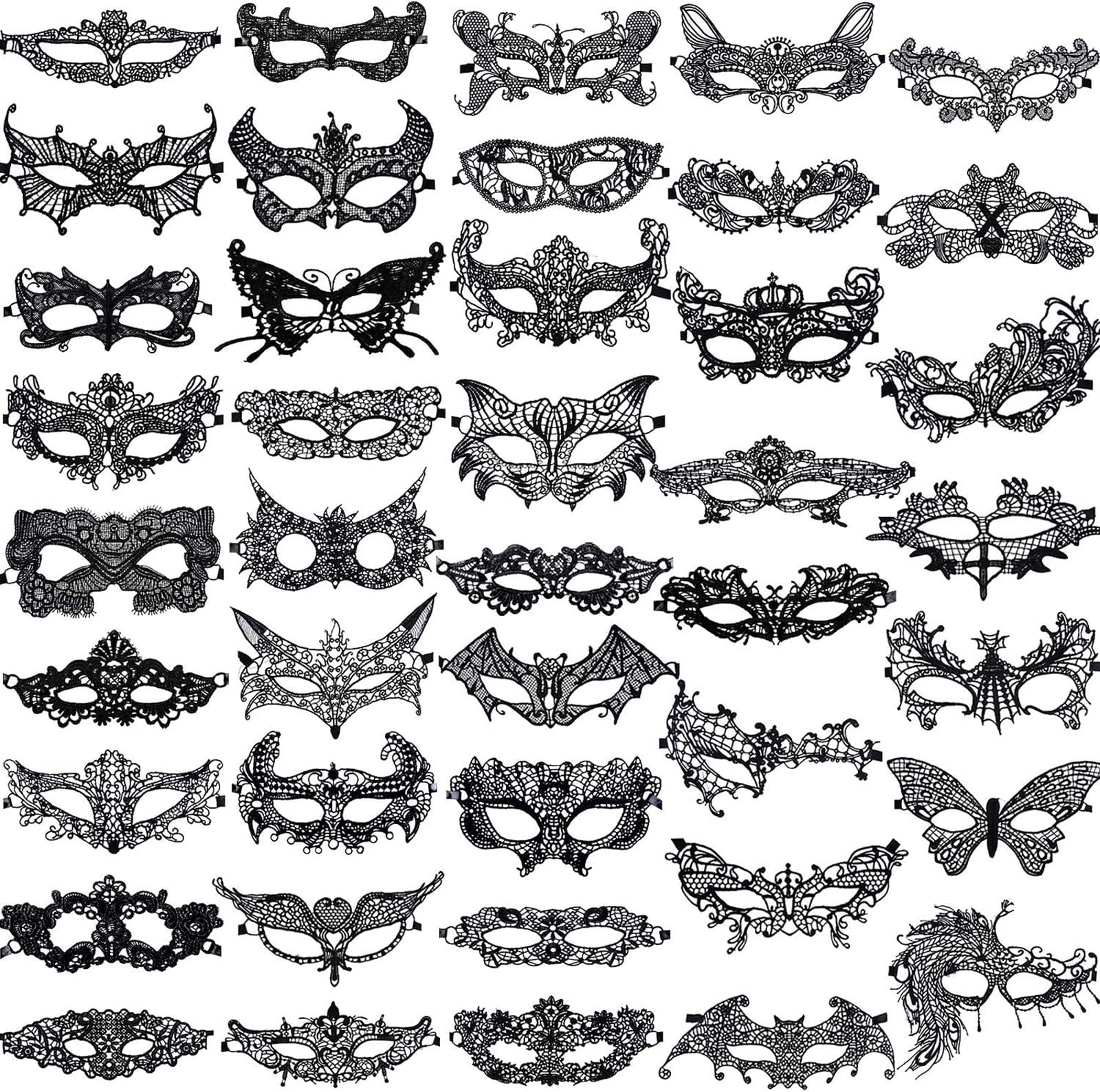 – Excefore Masquerade Masks Halloween Party Set 42 Pcs Lace Mask Women Party Ball Venetian Masks for Carnival, Halloween, Black