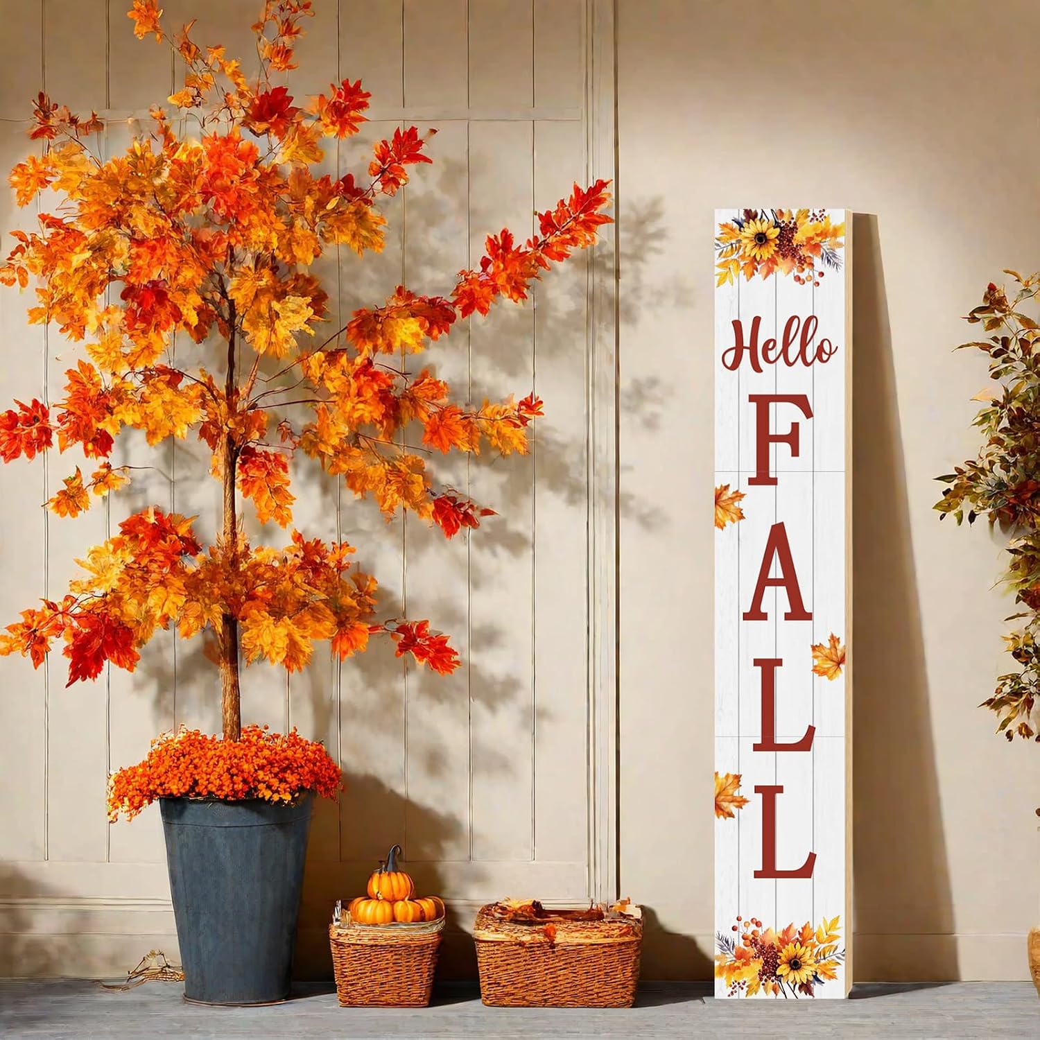 Fall Decor Fall Decorations for Home Outdoor Porch Decor Wooden Autumn Harvest Sunflowers Maple Leaves Outside Thanksgiving Welcome Sign for Front Door 46.8 Inch