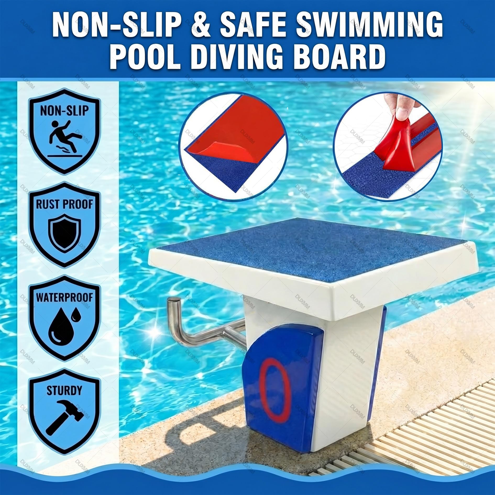 Tavola da immersione resistente, piattaforma standard per immersioni in piscina, base in acciaio inox, superficie antiscivolo, design inclinato a 15° per stadi, piscine private e uso commerciale
