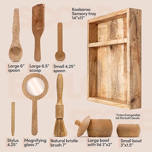 Miniatura 2 de Juego de cubos de juego sensoriales de madera - Montessori Kit de exploración táctil y motor fino con herramientas de madera, madera de mango natural