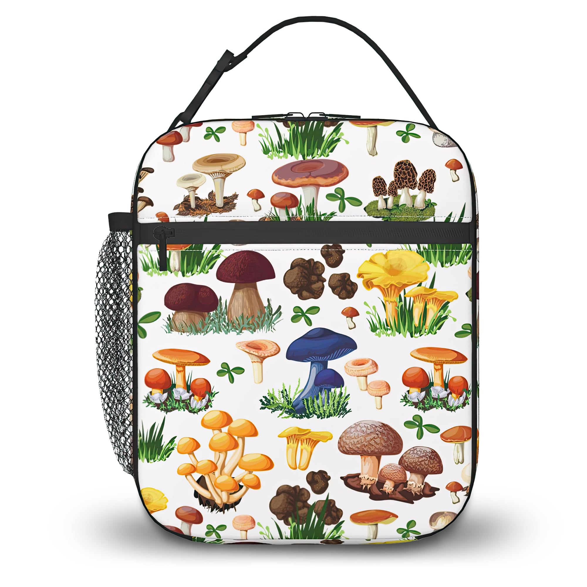 ZIGAHUA Insulated Small Lunch Box,Mushrooms and Forest Wildlife Reusable Lunch Bag for Kids and Adults, Cute Animal Portable Thermal Bag with Multiple Pockets for School, Work, Picnic