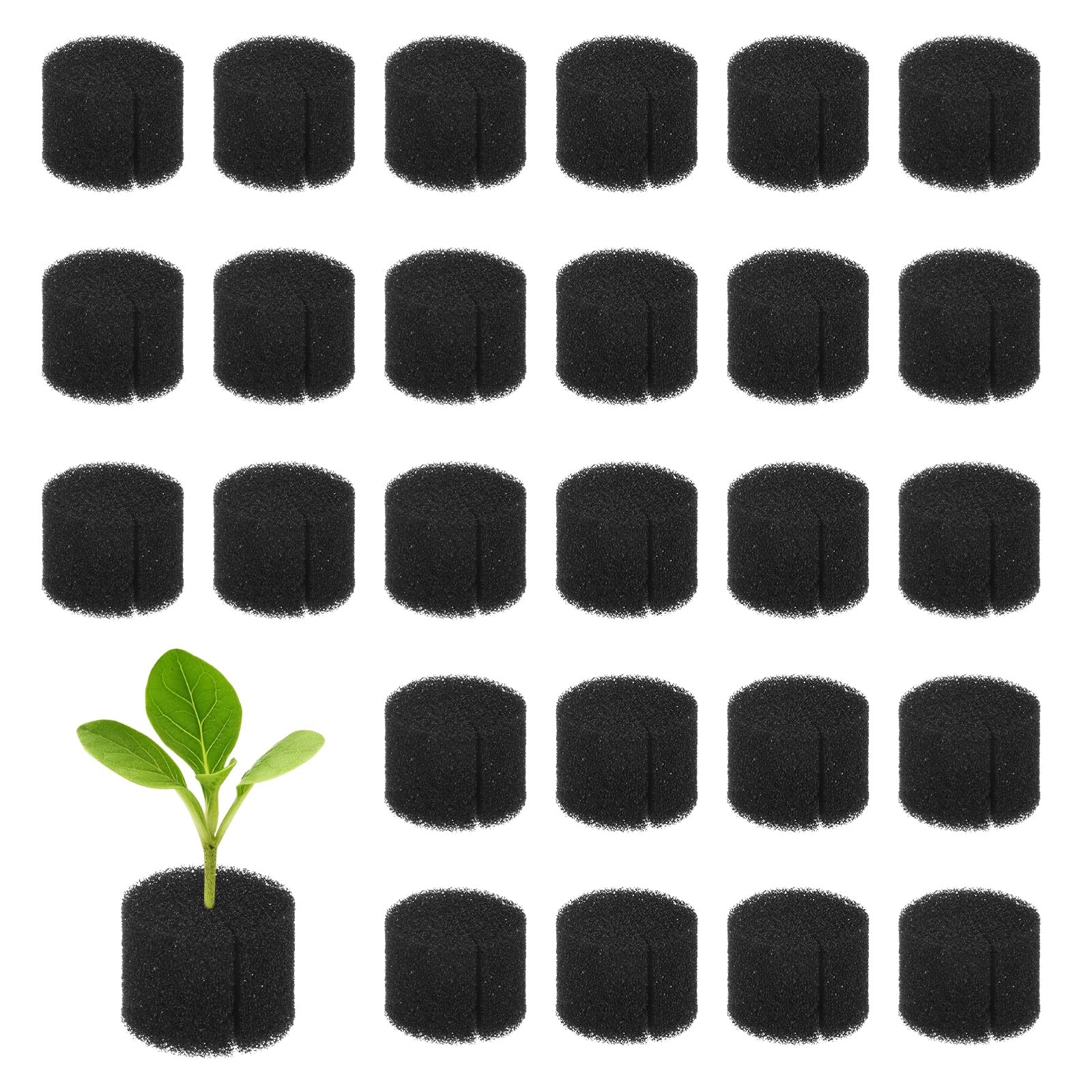 M METERXITY 50-Pack Hydroponics Sponges, 0.98 Inch Growing Media Cylindrical Sponges for Planting Gardening Tool/Grow Seedlings/Home Vegetable Flower, Soilless Cultivation Seedling [Black]