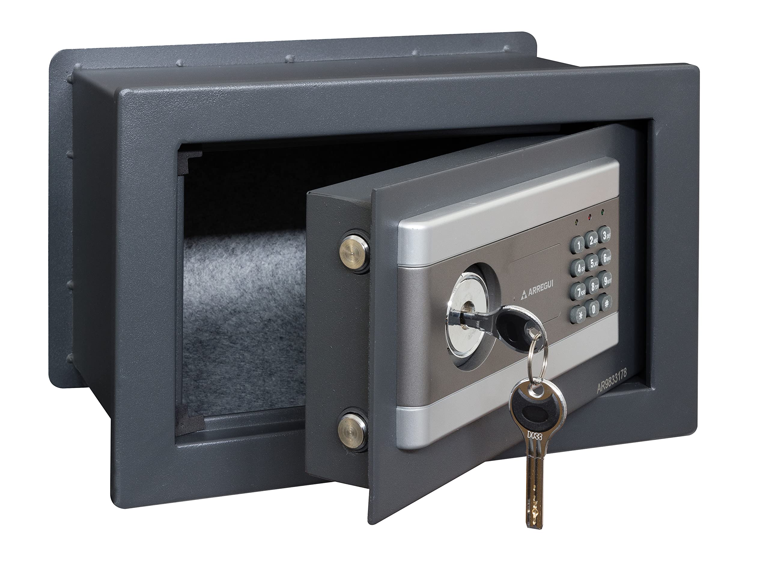 ARREGUI Stylo 19010W-S1 Caja fuerte de empotrar a pared con cerradura de llave y codigo | Caja de doble Seguridad para casa y hogar | Fácil de instalar | 21 x 32 x 20 cm | 8L