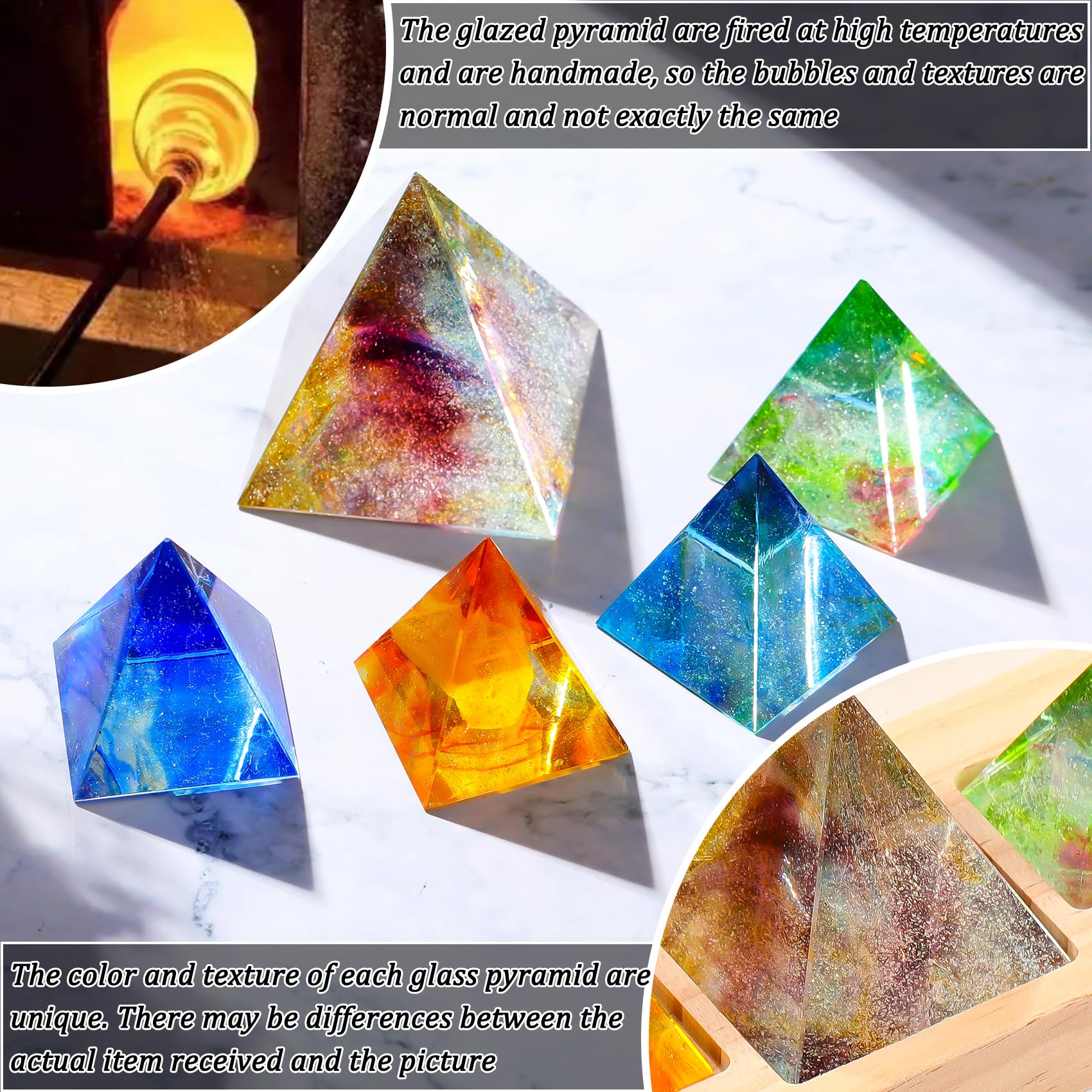 Arikyrist 5 Chakra Healing Crystal Quartz Pyramid with LED Wooden Base Meditation Positive Energy Sleep Aid & Spiritual Night Light Home Decor - Image 3