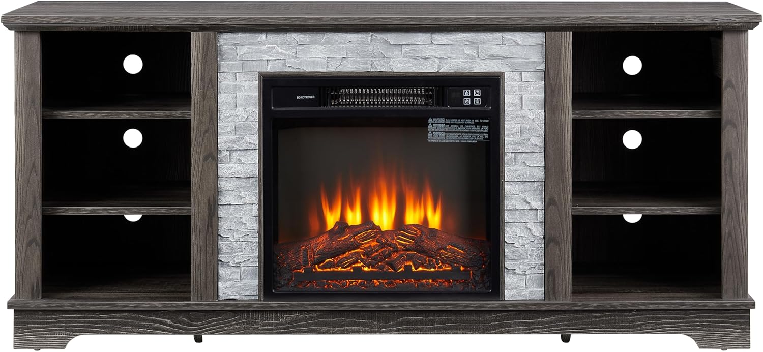 EVERKING Mantel Electric Fireplace Stone TV Media Stand