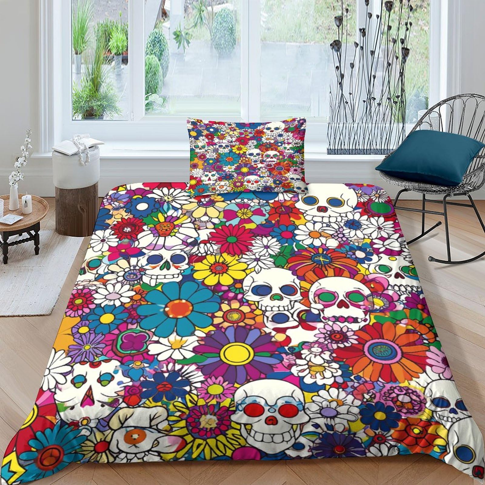 Housse de couette 135x200 pour chambre d'ado motif tête de mort