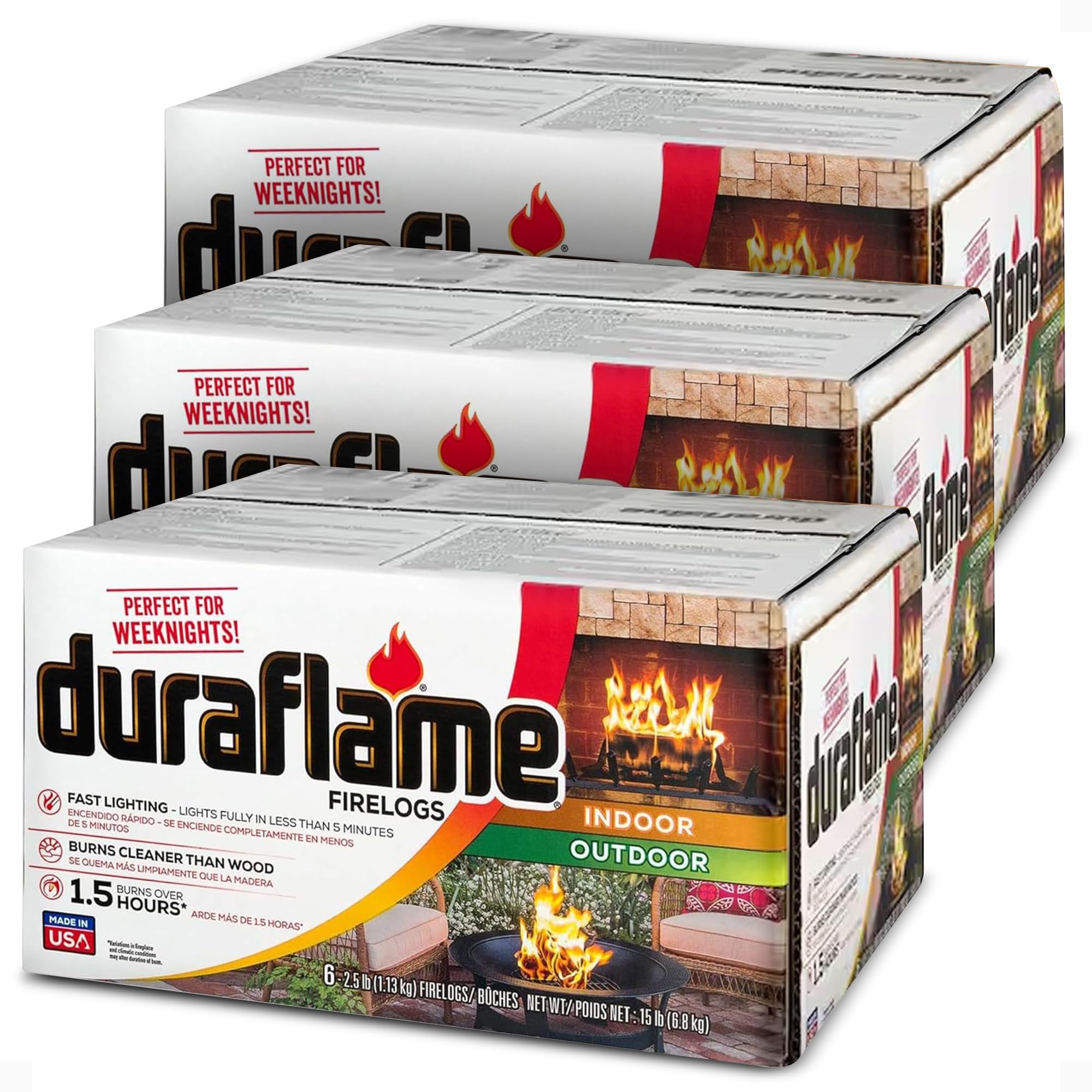 Pine Mountain Ultraflame Bûches de Feu 3 Heures, 6 Bûches (4152501351) Longue Durée pour Feu de Camp, Cheminée, Foyer, Usage Intérieur et Extérieur