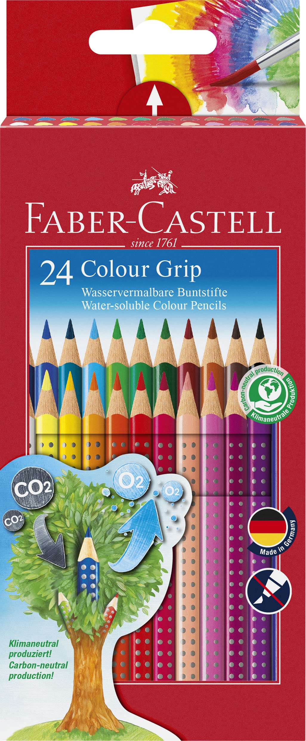 Faber-Castell 112424 - Farbstifte Colour Grip 2001, 24 Stück im Kartonetui Malset inklusive Zusatzfarben, Spitzdose und Radierer