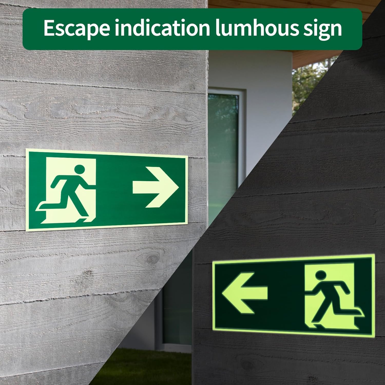 Pack of 7 Emergency Exit Sign, Afterglow, "Left", "Right" "Down" Emergency Exit Signs, Reflective Self-Adhesive Sign, Emergency Exit Sign, Illuminated Safety Signs for Hotel, Schools, Office