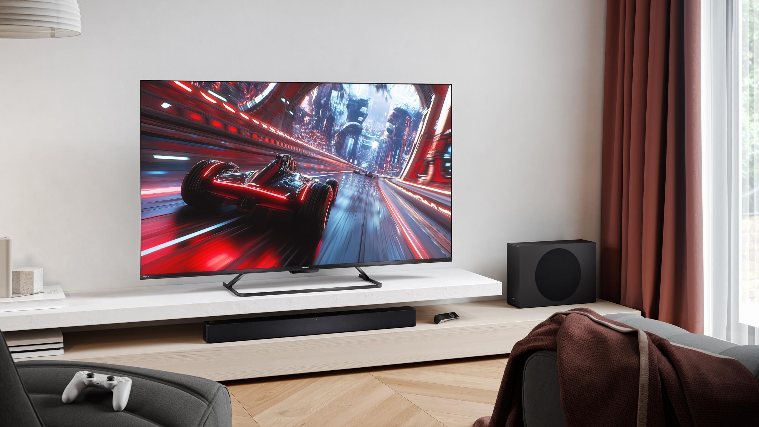 Sharp 50HR7365E - GOOGLE TV, 50" UHD, FRAMELESS,144Hz, QLED, HDR10, Dolby Vision HDR, Google Assistant z mikrofonem, Chromecast, Bluetooth, DOLBY Atmos 2x12W, HDMI 2.1 x4, USBx2, czarny
