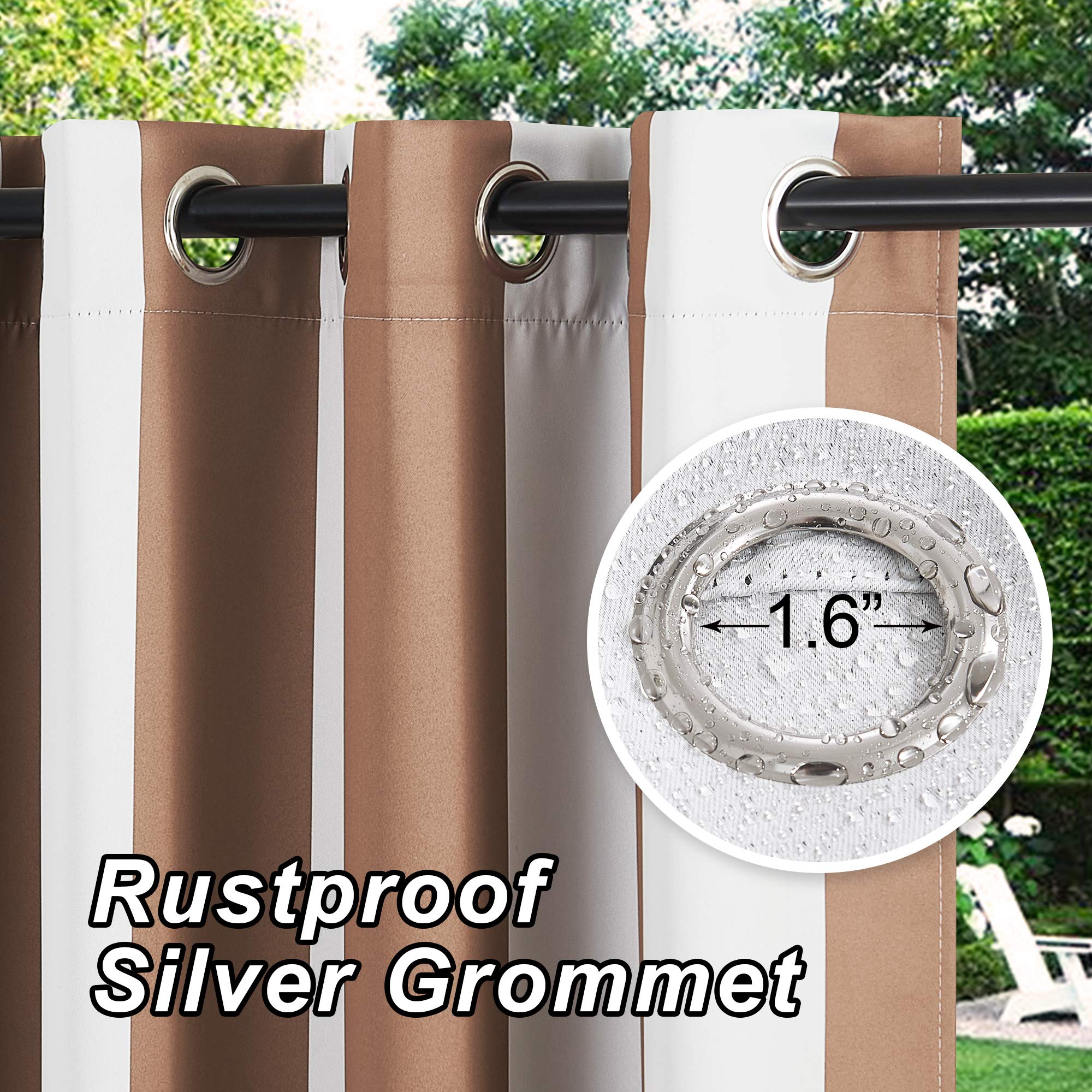 NICETOWN Room Darkening Curtains Stripe Pattern Stainless Steel Grommets Light Brown & White Stripe Thermal Insulated Blackout Curtains Waterproof for Nursery 2 Panels W52 x L95 - Image 2