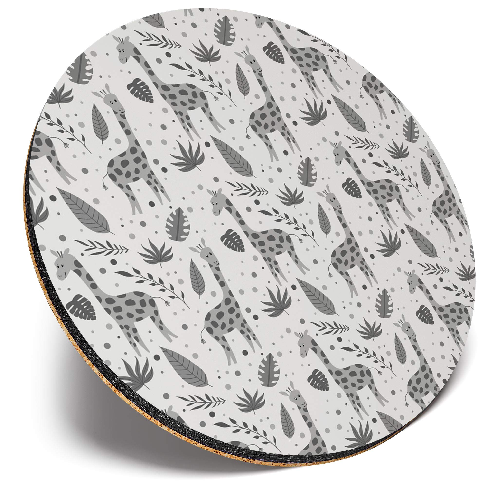 Destination Vinyl Ltd Multicolor Round Single Coaster - Bw - Girafe Pattern Jungle Giraffes |Glossy Quality Coasters | Tabletop Protection For Any Table Type #36423
