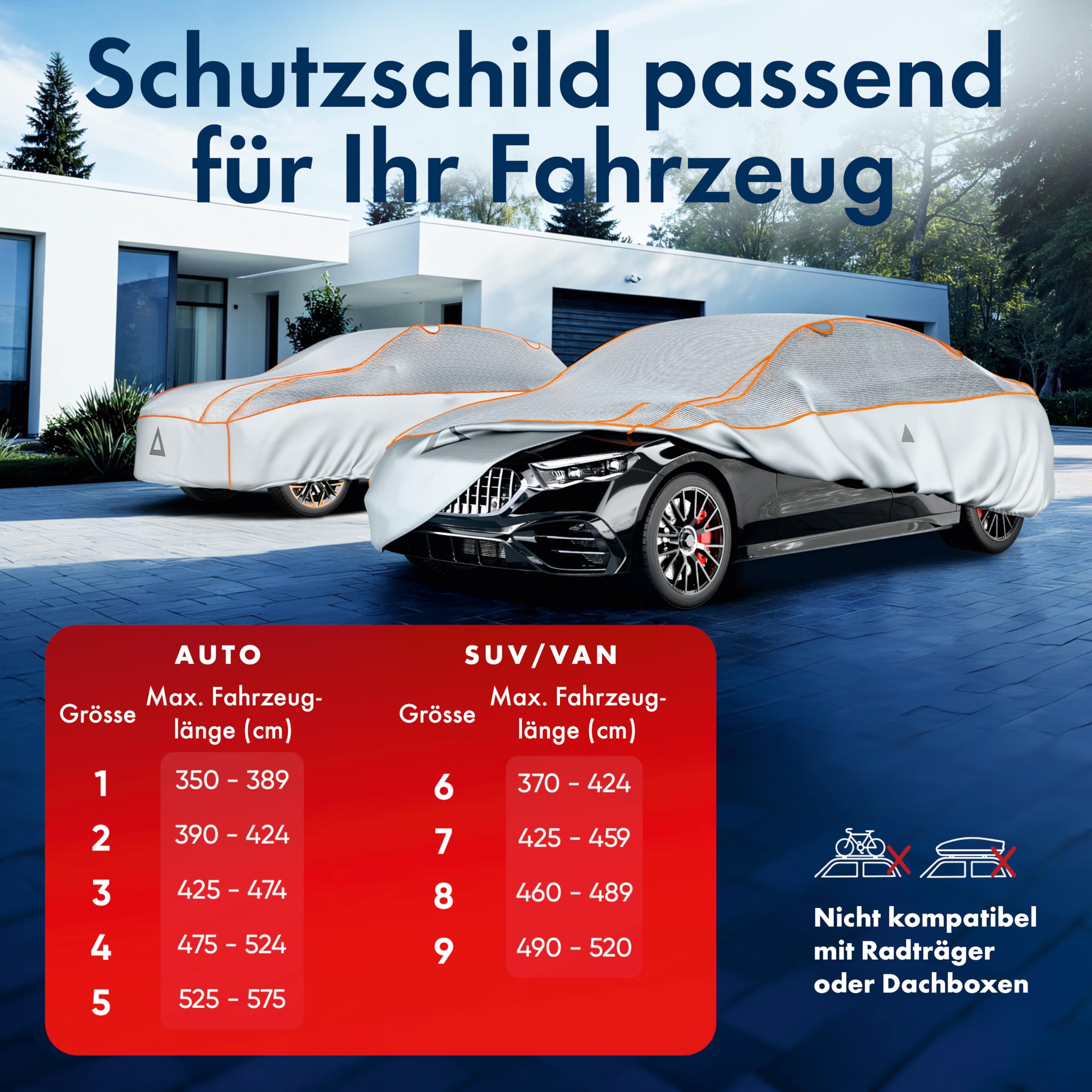 WALSER Premium Hagel- & Hitzeschutz Abdeckplane Auto, Auto Hagelschutzplane EPE Sun Protect - reduziert Hitze im Innenraum, 100% wasserdichte Autogarage Abdeckung, Ganz-Jahres-Abdeckplane Größe 3