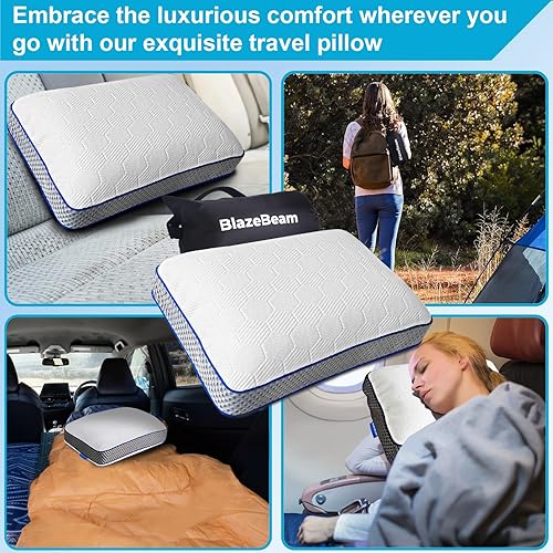 Miniatura 7 de BlazeBeam Almohada de campamento de doble funda de espuma viscoelástica para viajes con extensor de altura, 5 capas de apoyo firme, almohada de