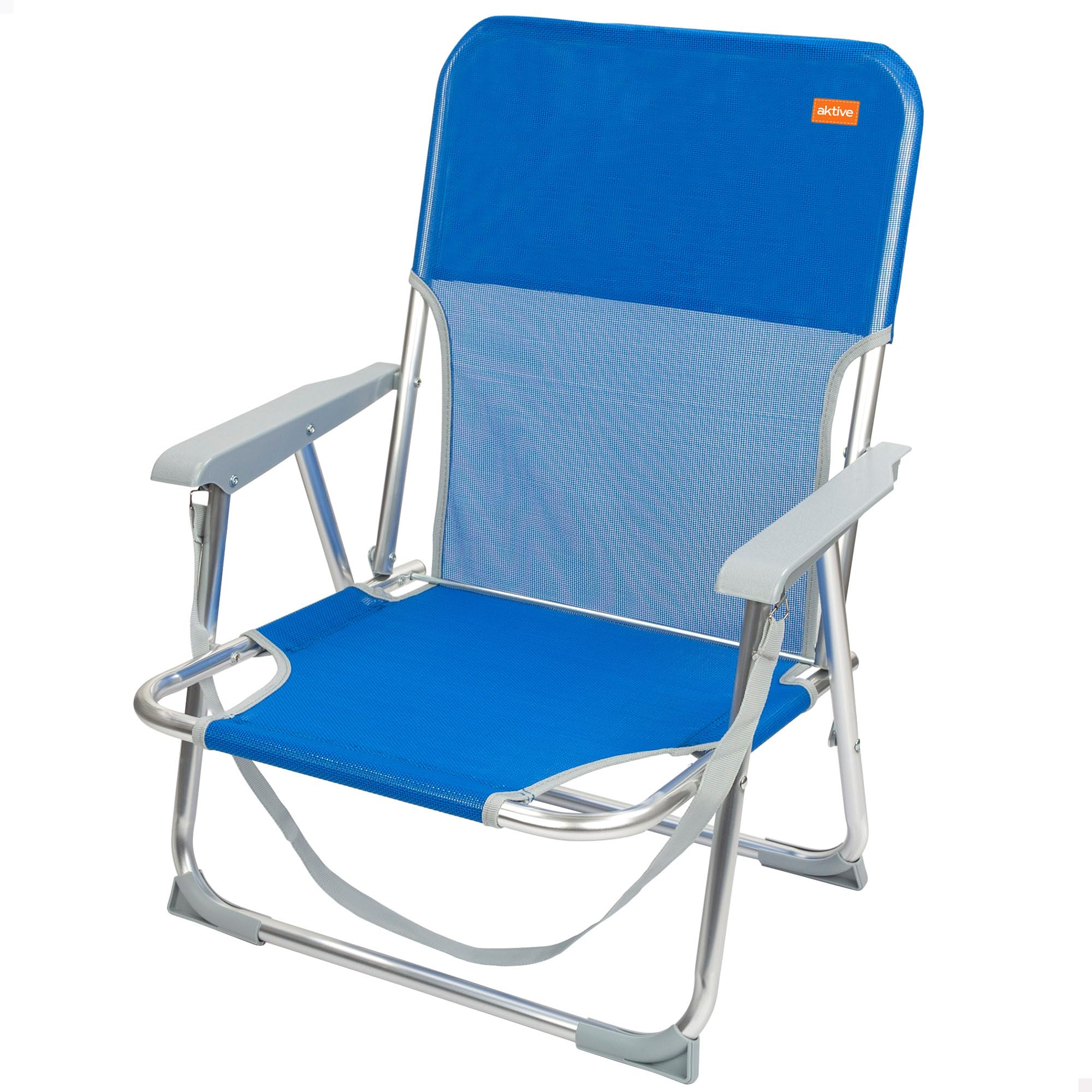 AKTIVE 62605 - Chaise de Plage Pliante, Chaise Fixe, Chaise de Plage, avec butées Anti-basculement, Dimensions 44 x 40 x 72 cm, avec poignée de Transport, Bleue, Plage, Chaise de Camping