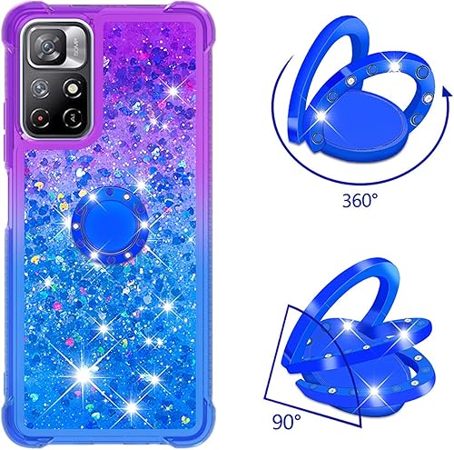 Miniatura 2 de CCSmall Funda transparente para Xiaomi Redmi Note 11 4G con atril de anillo arena movediza degradado brillante con purpurina líquida flotante para