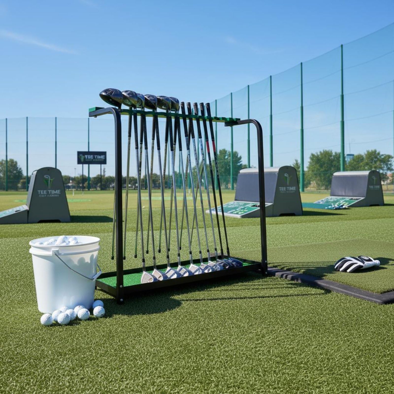 Harilla Soporte para Palos de Golf Organizador Estante Expositor Portapalos con Laterales Verticales y Estructura Abierta Carga y Descarga Rápida Adecuado para Hogar Tienda Área de Práctica