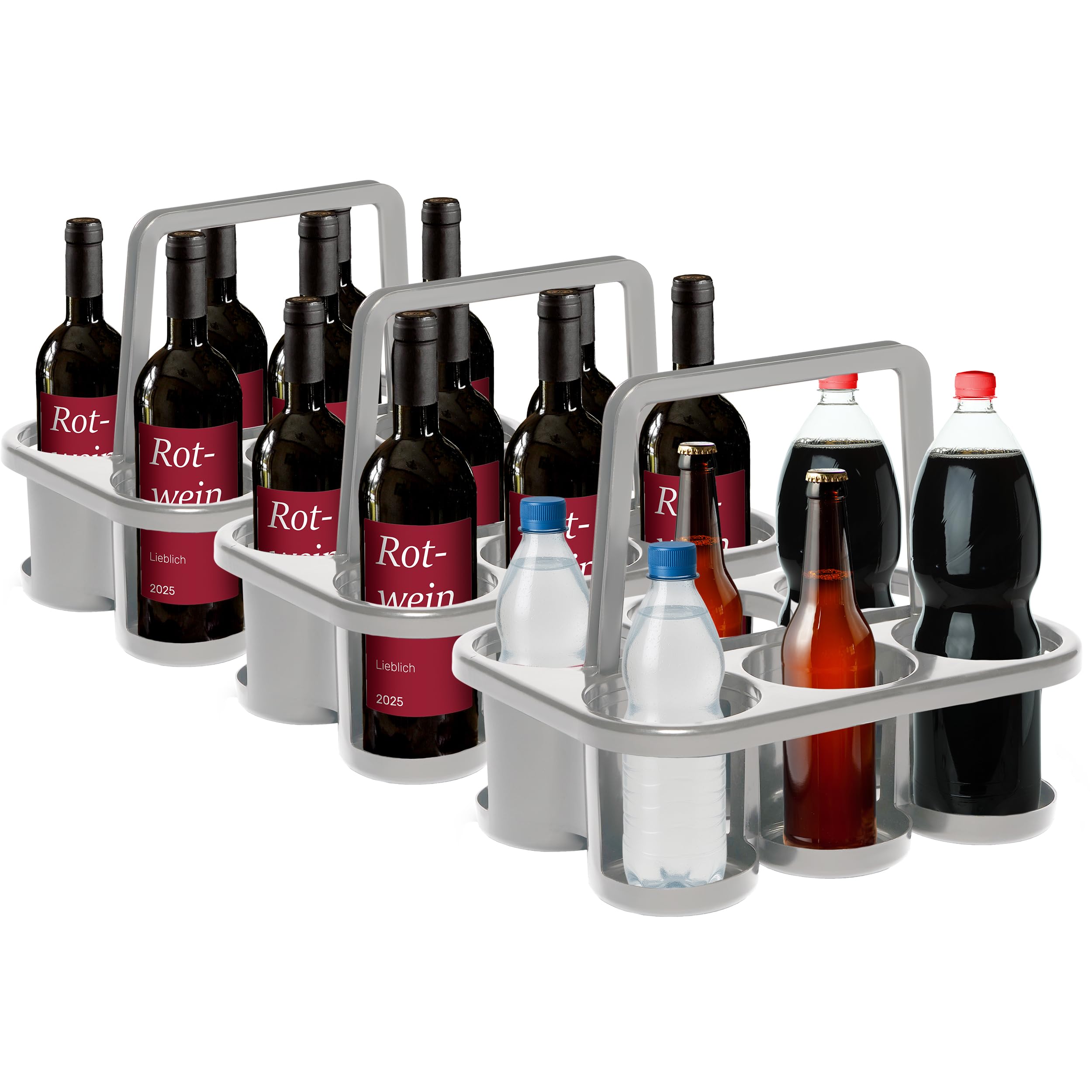 Novaliv Portabotellas Apilable 18 Botellas Plástico 32x23x28 cm Plateado Cesta de Bebidas
