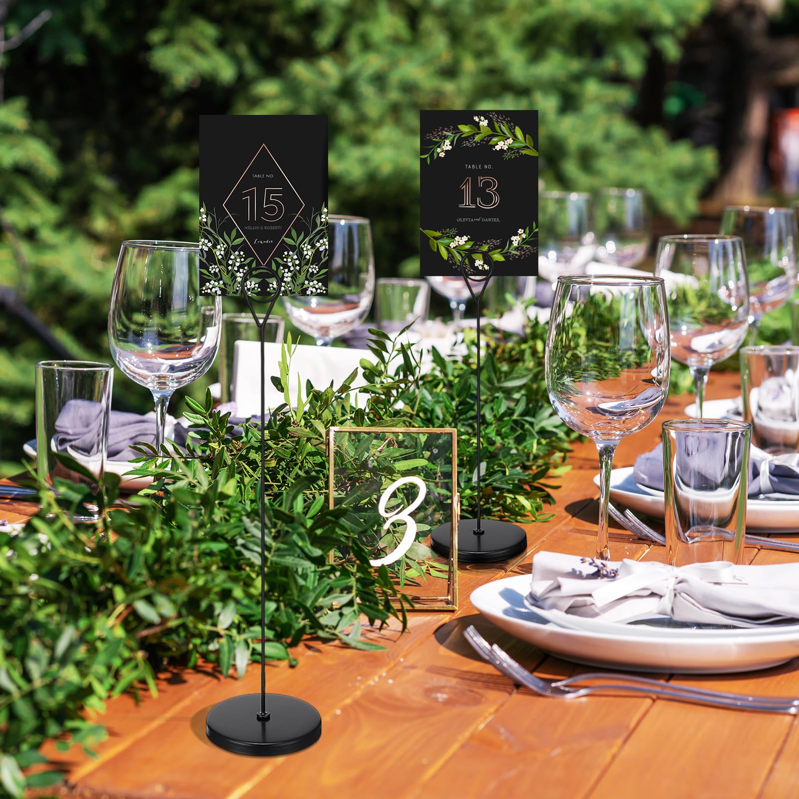 Faccito Lot de 10 supports amovibles en métal pour numéro de table, 5 tailles, nom, menu, note, photo, panneau de table pour mariage, anniversaire, fête (noir)