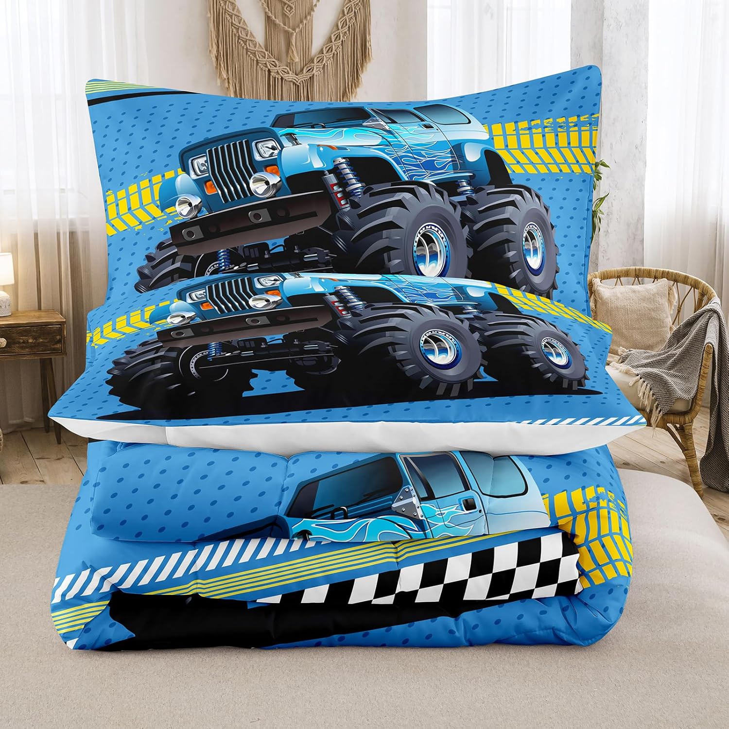 Edredón de camión monstruo azul, tamaño individual, juego de ropa