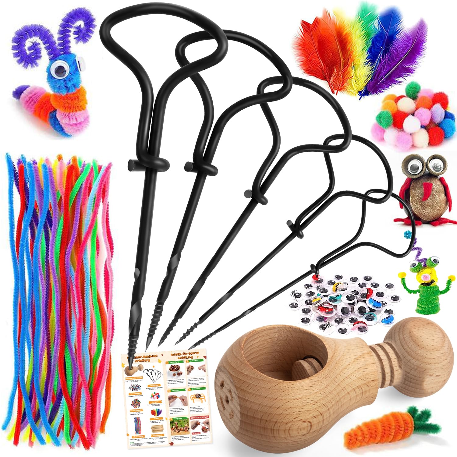 ECtury Kastanienbohrer Kinder Set mit Halter, 347tlg Bastelset Herbst | 1.5-5mm Kastanien Bastelset Kinder, kreative Anleitung, ideal für Herbst‑Bastelprojekte mit Kindern