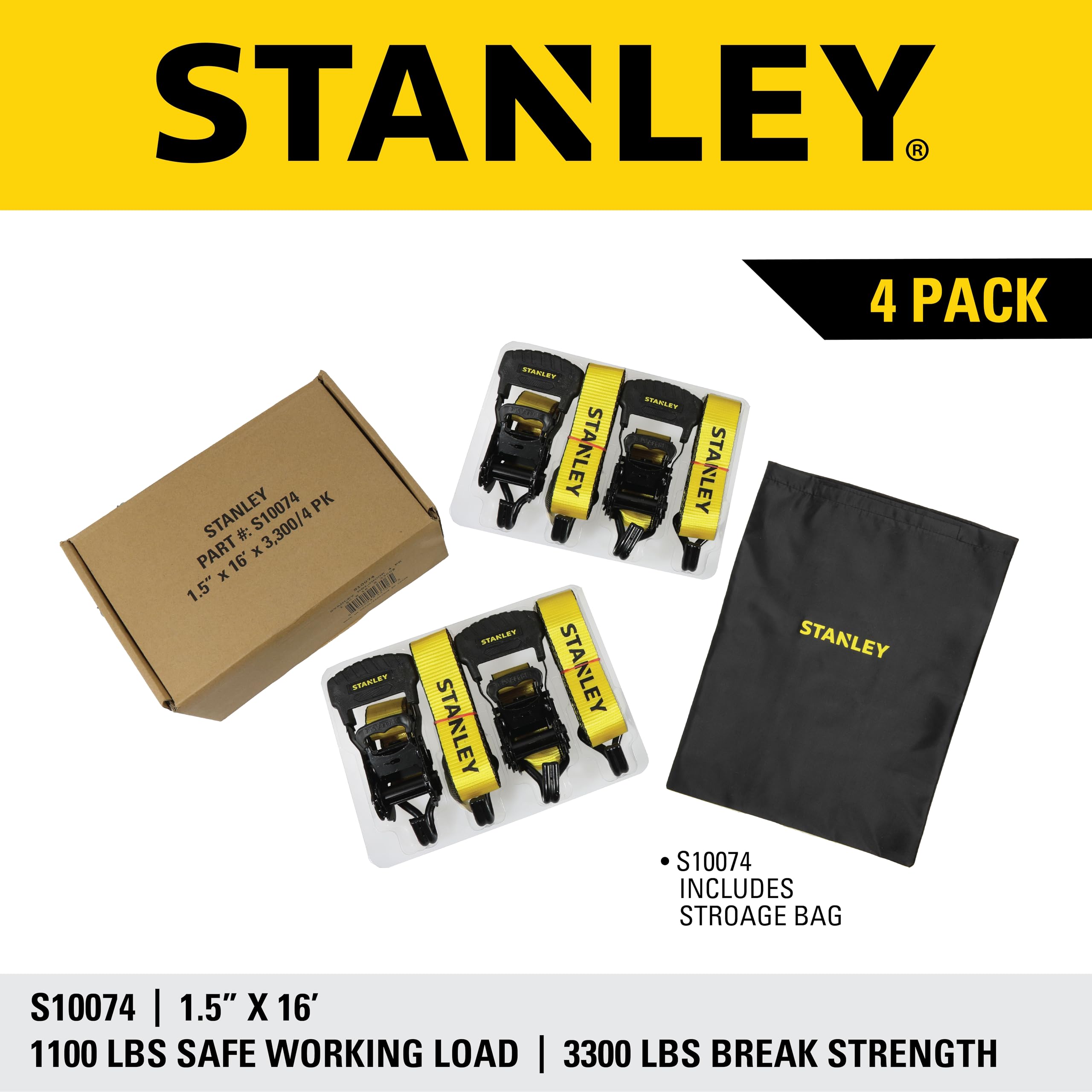 STANLEY S10074 Paski mocujące z grzechotką 3,8 cm x 40,5 cm (wytrzymałość na rozerwanie 1,5 kg) 4 szt