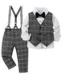 Toddler Baby Boy Clothes Suits Gentleman Dress Shirt+Bowtie+Vest+Suspender Pants Boy Formal Wedding Outfits Set 1-5T