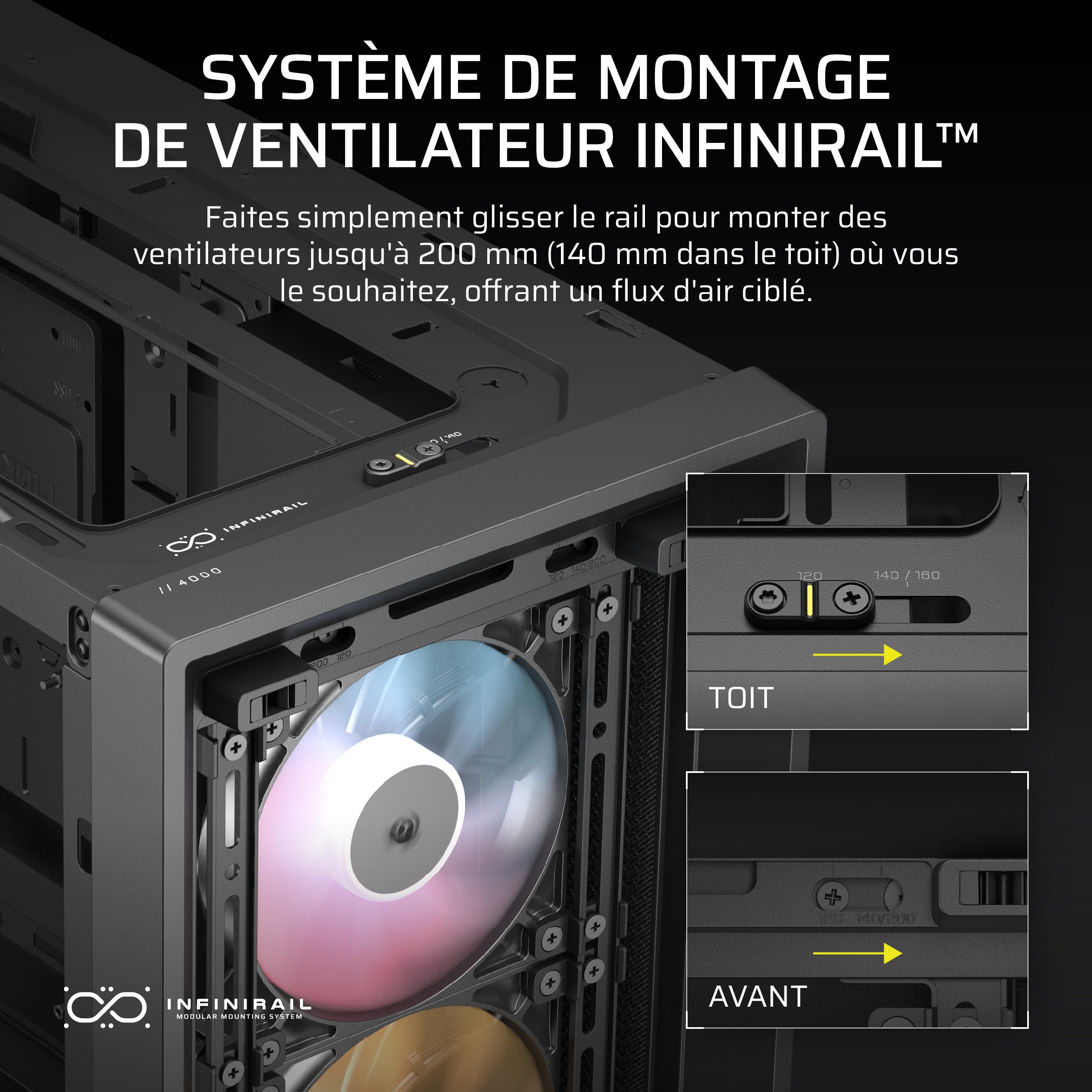 CORSAIR Frame 4000D RS ARGB Boîtier Modulaire ATX de Taille Moyenne – Noir | Débit d'air Élevé, 3x Ventilateurs RS ARGB Préinstallés, ASUS BTF, MSI Project Zero, Gigabyte Project Stealth